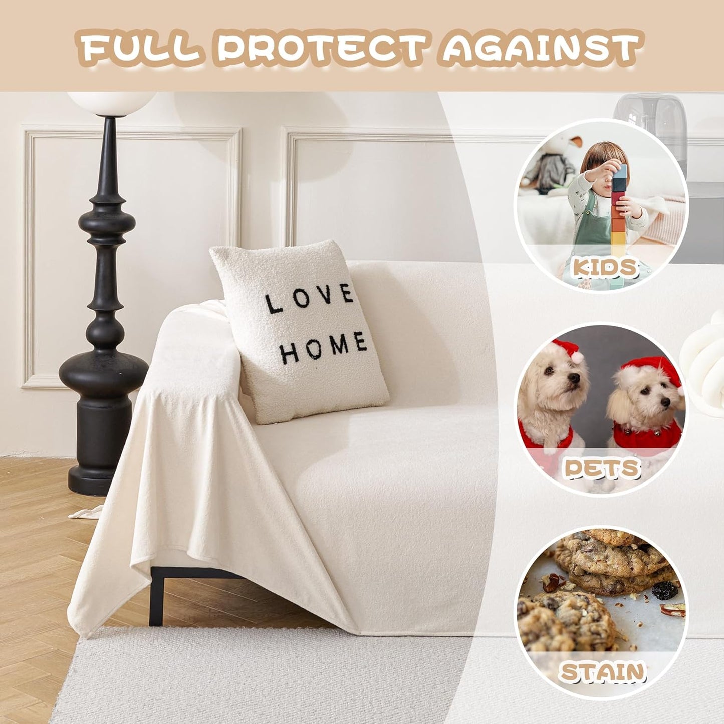 MYSKY HOME White Couch Cover Couch Covers for 3 Cushion Couch Sofa Pet Friendly Sectional Couch Covers L Shape Dog Couch Cover Protector for Sectional Sofa Covers Couch Protector, 91" x 150"
