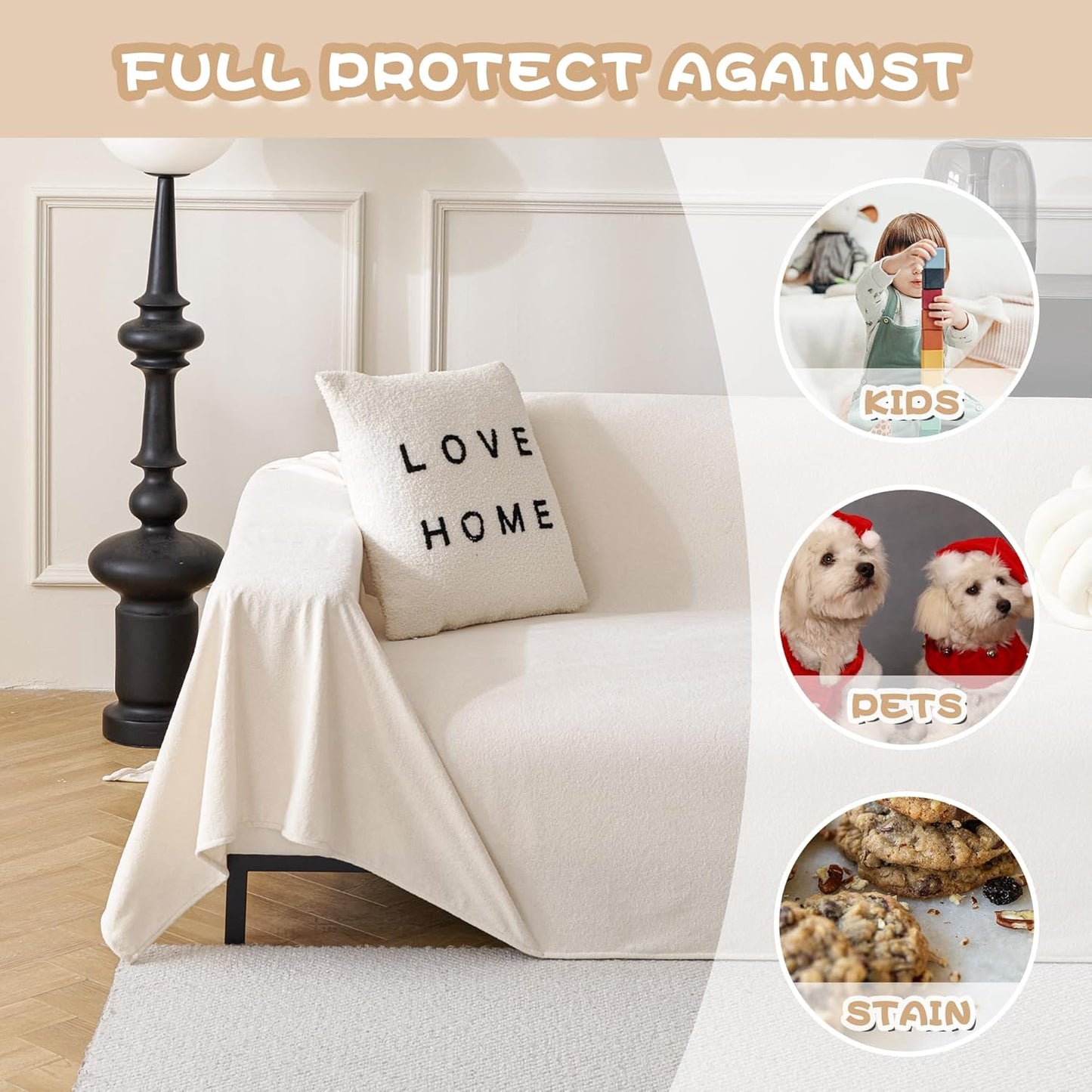 MYSKY HOME White Couch Cover for Dogs Washable Pet Couch Cover Furniture Protector Cover Non Slip Soft Couch Sofa Cover, Love Seat Couch Covers, Sofa Covers Washable, 71" x 102"