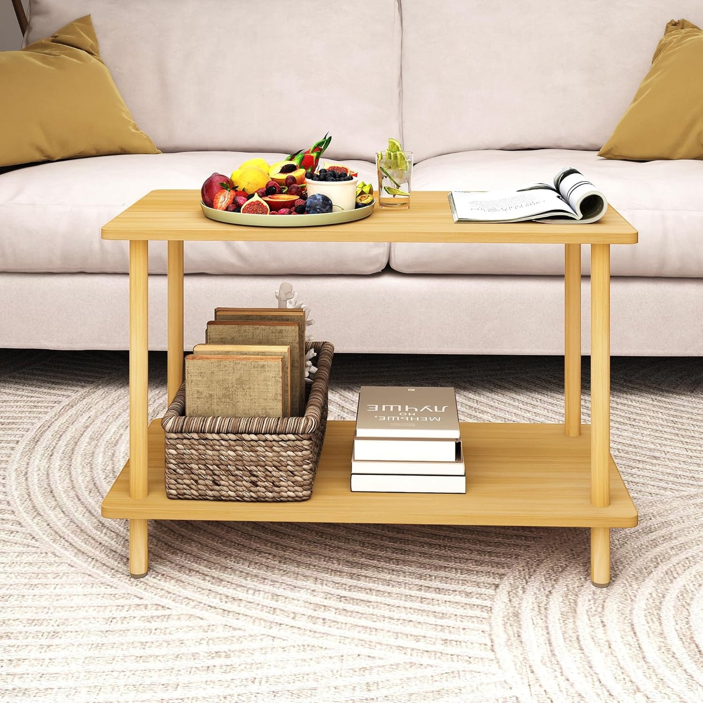 2-Tier End Table,Multi-Layer Side Cabinet with 4 Solid Wood Sturdy Legs for Living Room and Bed Room, Minimalist Modern (31.5"*15.8"*21")