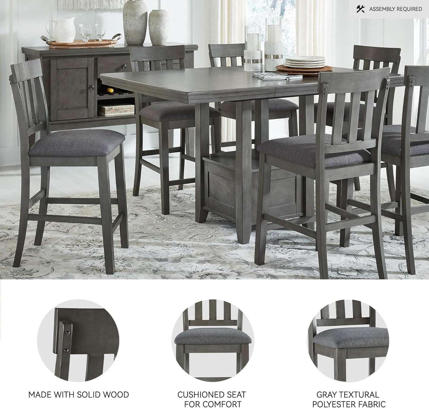 Signature Design by Ashley Hallanden Modern Farmhouse 25.75" Counter Height Upholstered Barstool, Set of 2, Dark Gray