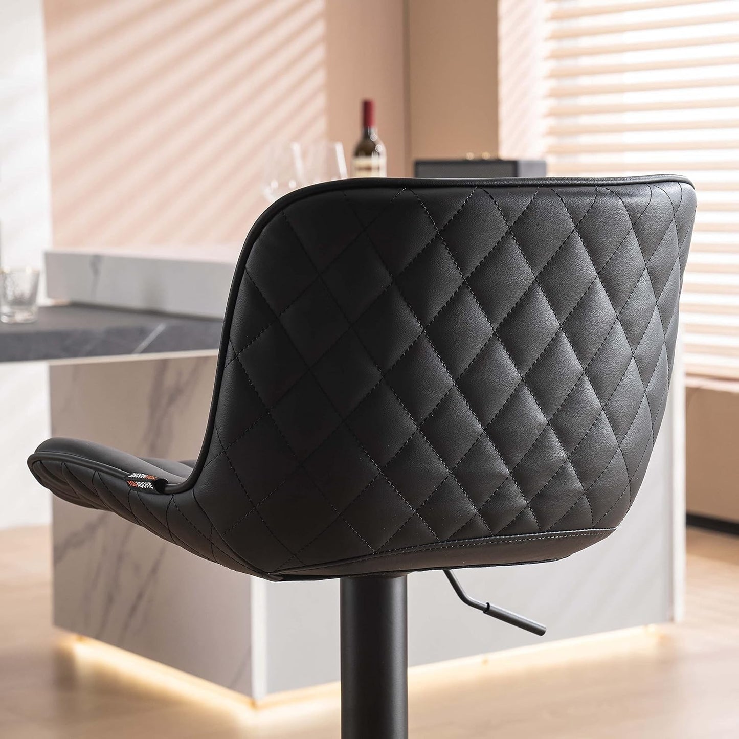 YOUNUOKE Black Bar Stools Set of 2 Adjustable Counter Height Stools Modern Swivel Barstools with Backs Mid Century PU Leather Upholstered Bar Chairs for Kitchen Island