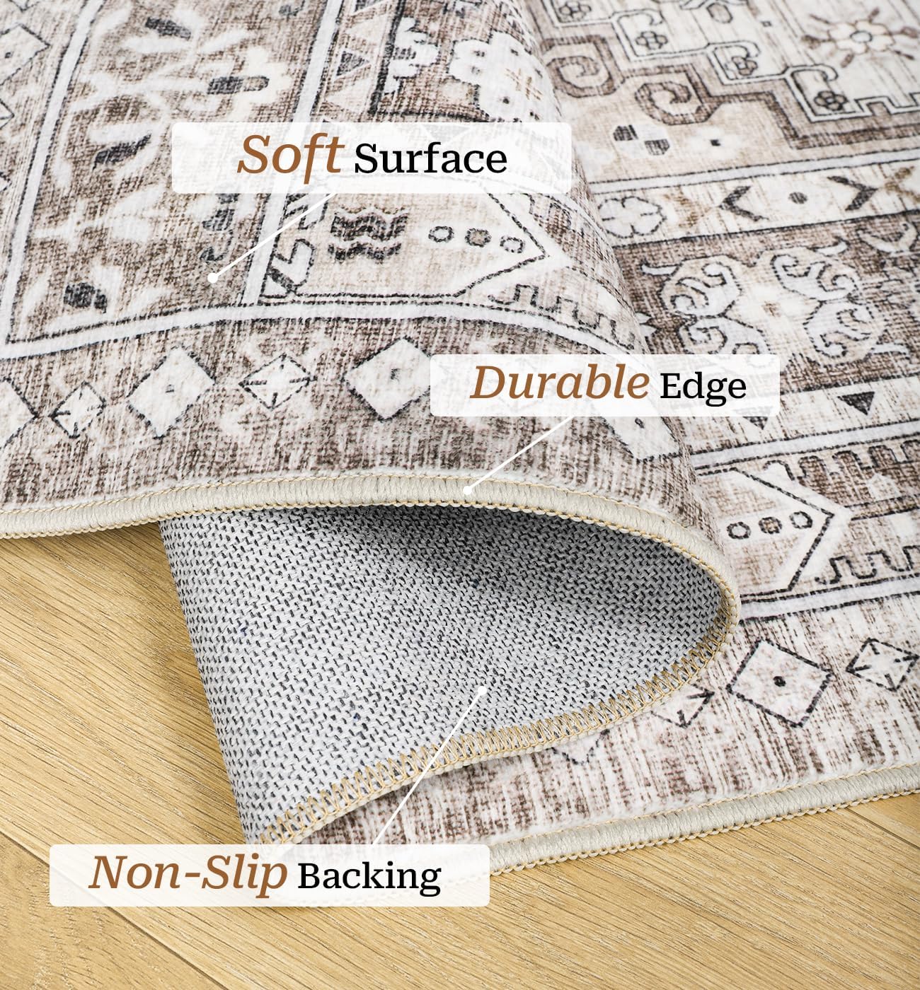 zesthome 10x12 Area Rugs,Stain Resistant Washable Rug,Ultra-Thin Rugs for Living Room,Bedroom,Non-Slip Backing Home Decor Large Area Rug (Brown/Beige,10'x12')