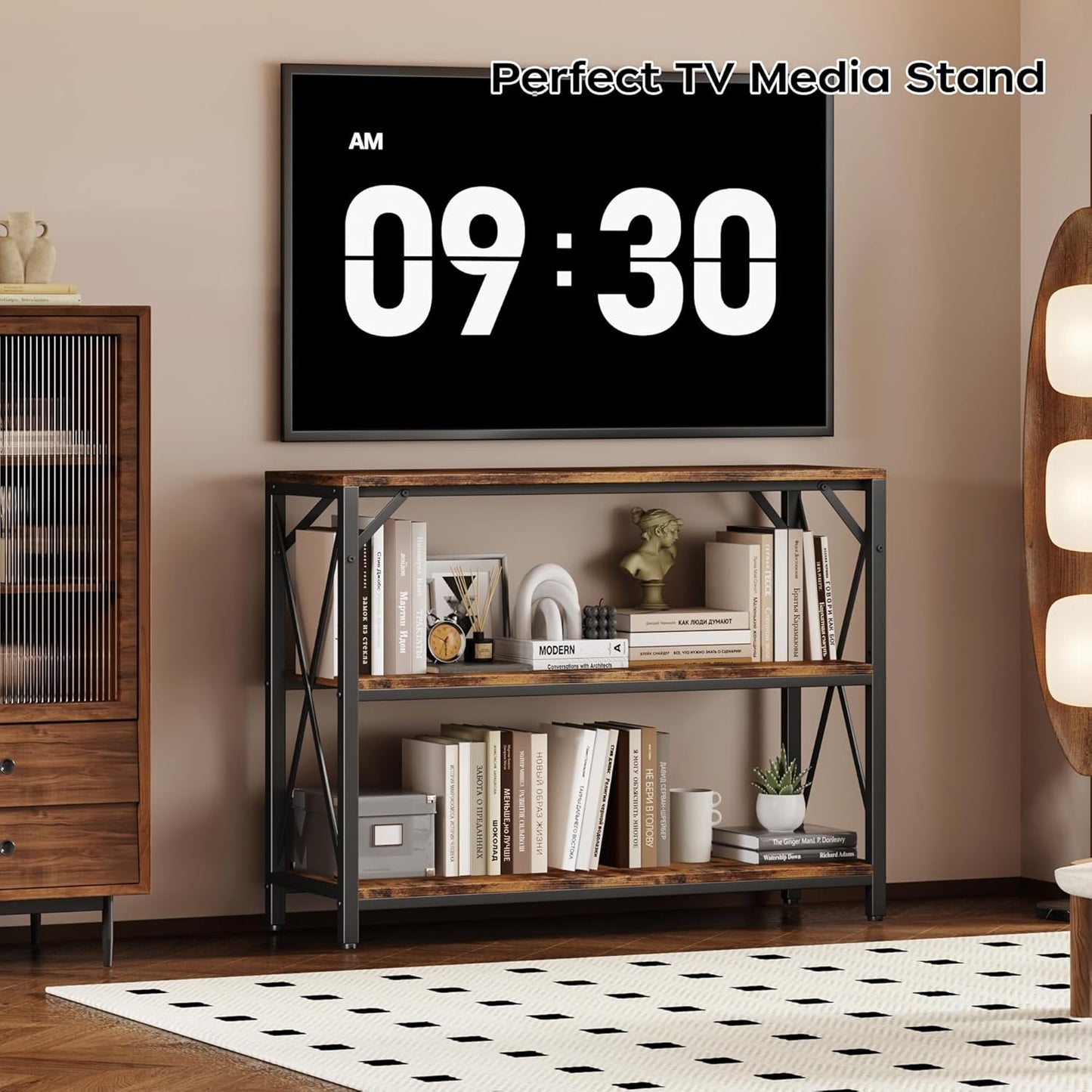 Homeiju Entry Table 40" Width, 3-Tier Entryway Table with Storage, Industrial Sofa Table with Open Shelves, Foyer Tables for Entryway, Hallway, Kitchen, Living Room and Bedroom, Rustic Brown