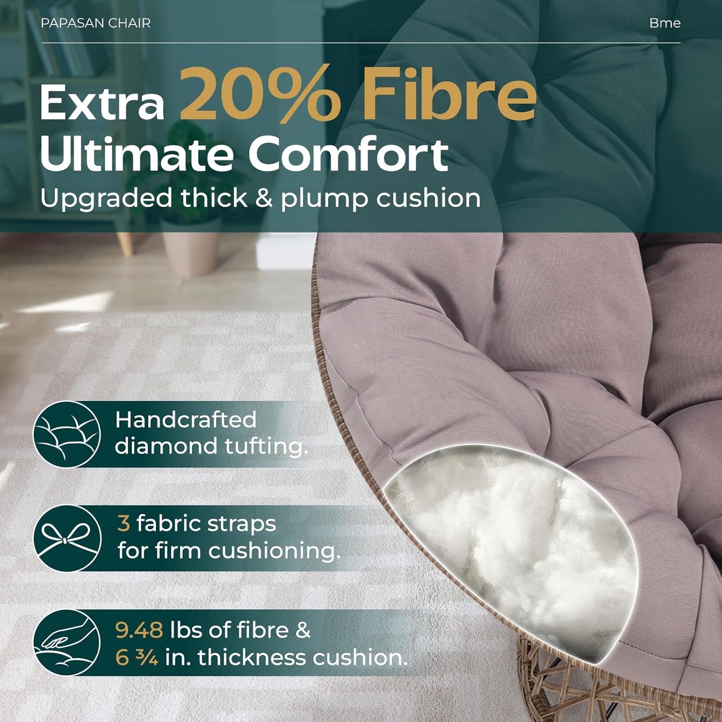 Bme 40" Ergonomic Wicker Papasan Chair