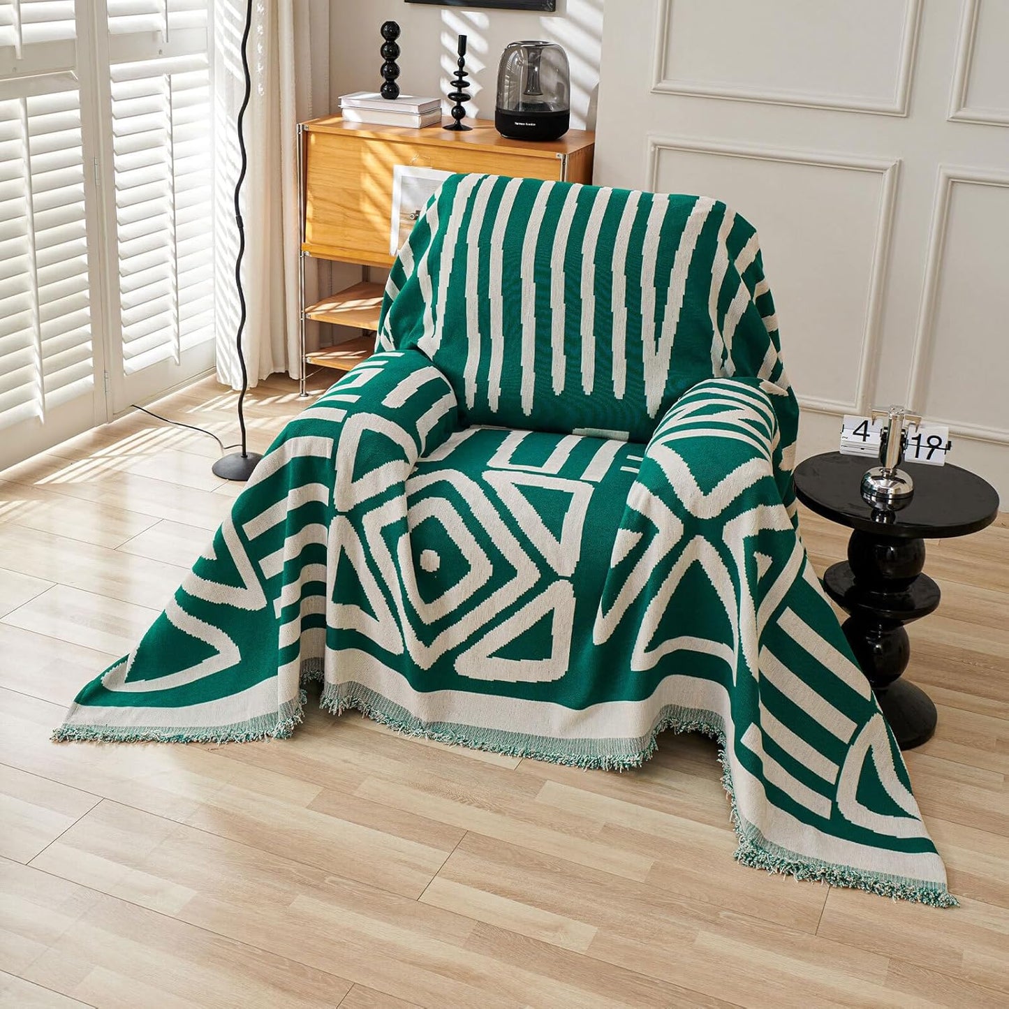 HANDONTIME Couch Cover Boho Sofa Covers Washable Forest Green Dog Covers for Couches Reversible Couch Blanket Cover Geometric L Shaped Couch Covers for 2 3 Couch Cushion Cover Dark Green, 71" X102"