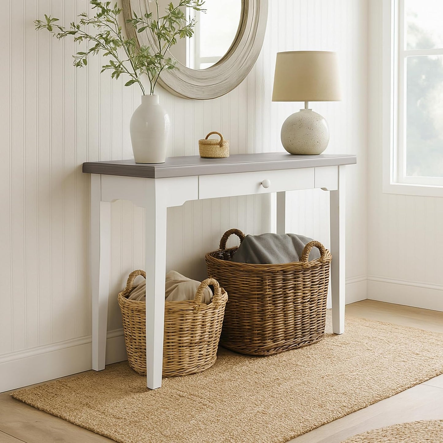 Hillsdale Furniture Clarion, Gray Wood Top/Sea White Base Desk/Table, Distressed