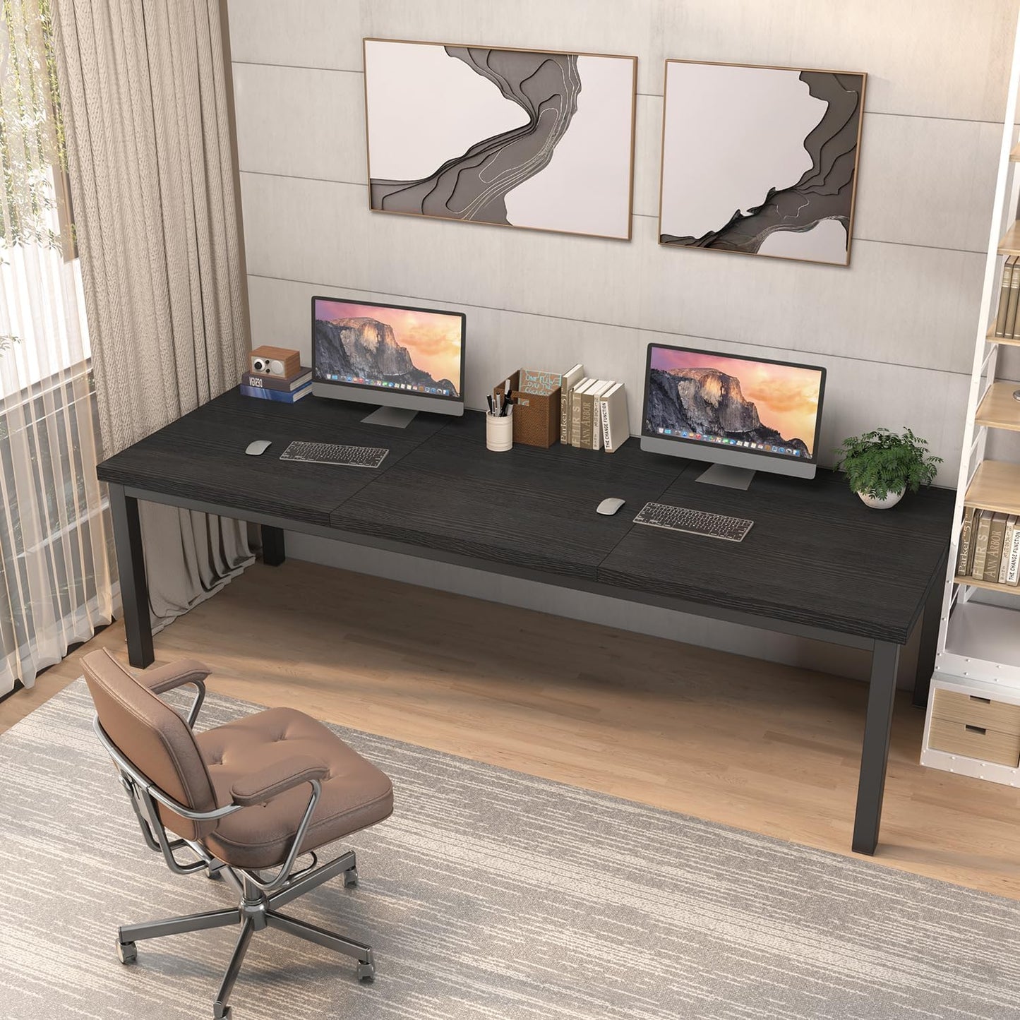 70.8 Inch Large Computer Desk, Long Gaming Table, Modern Two Person Desk Large Executive Office Desks, Double Desk at Home, Perfect for Work, Gaming, Studying, and Writing, Etc. Black.