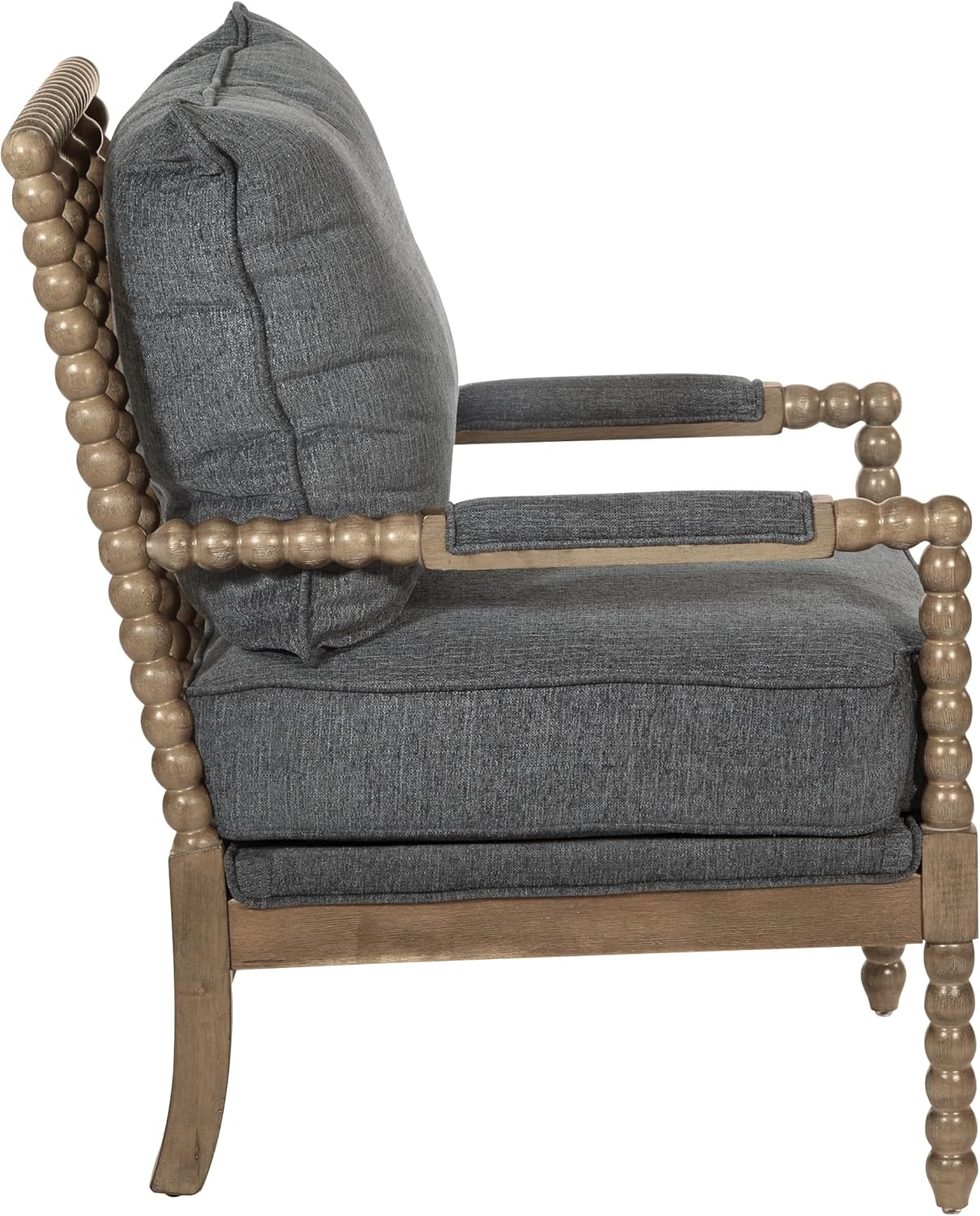 OSP Home Furnishings Fletcher Spindle Accent Chair with Rustic Brown Finish, Charcoal Upholstery