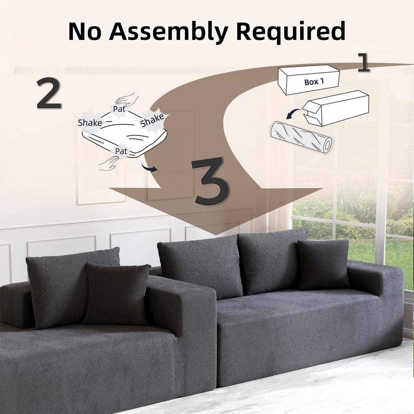 Cloud Sectional Couch, 104”L-Shape Oversized Sofa with Right Chaise Lounge, Modular Sleeper Couch with Pillows & Deep Seat, Rain Drop Velvet Fabric Compressed Sofa for Living Room, Dark Gray