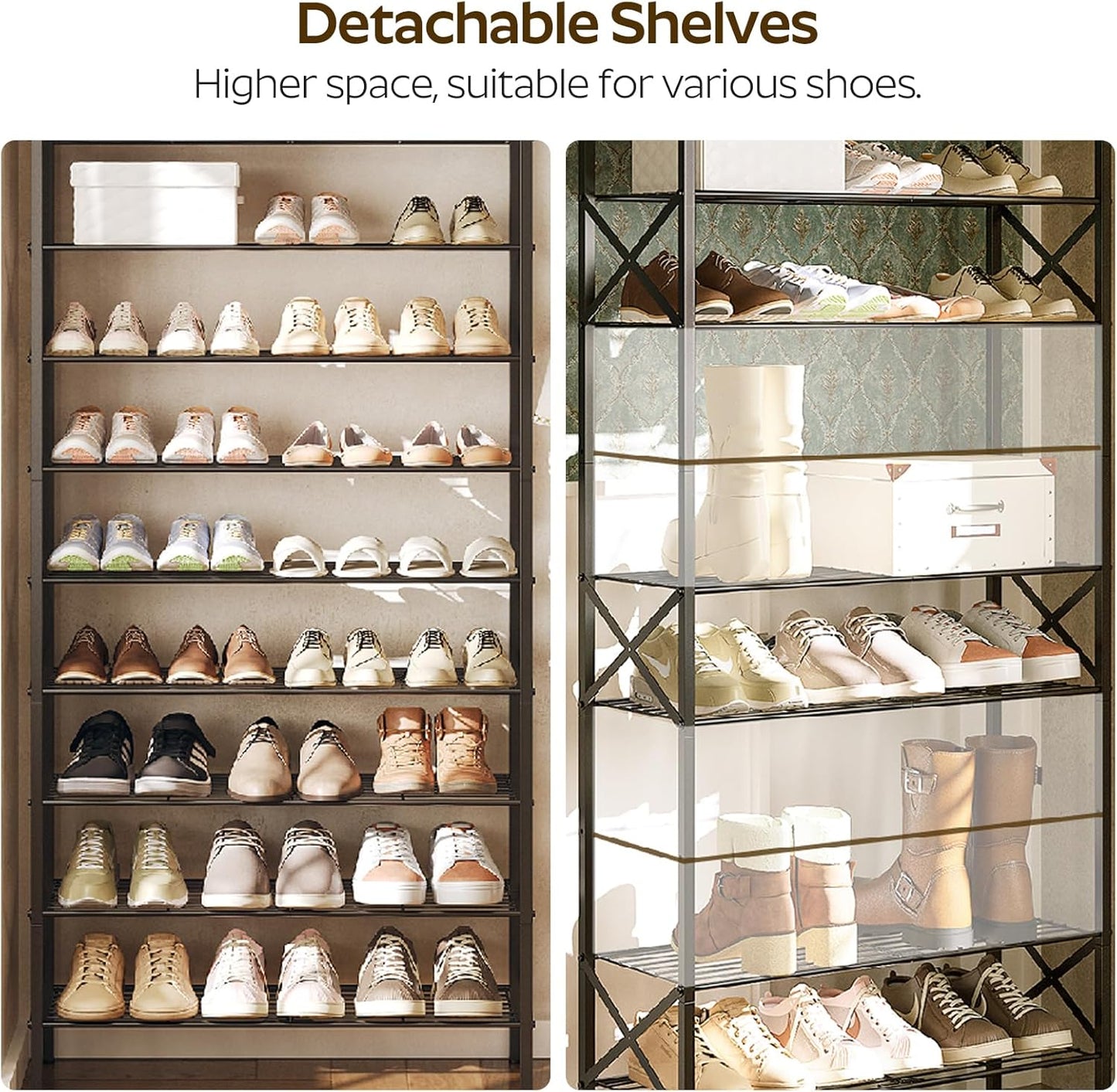 10 Tier Shoe Rack, Large Capacity Shoe Storage Organizer Holds 40 Pairs, Sturdy and Stable, for Entryway, Hallway, Closet, Dorm Room, Black SS10BB