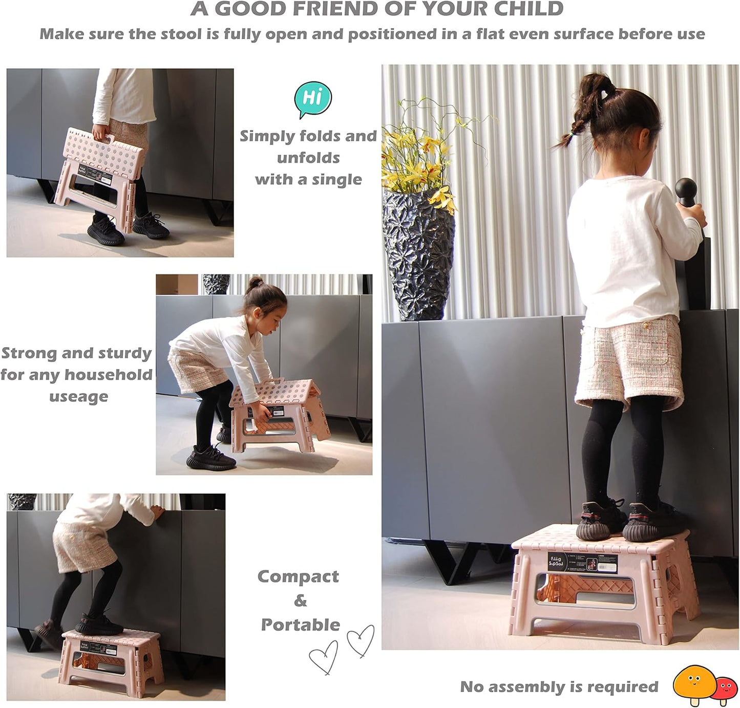 Folding Step Stool - 9" Height - Holds up 300 Lbs Lightweight Foldable Stepping Stool is Sturdy Enough to Support Adults & Safe Enough for Kids. Skid Resistant and Open with one flip