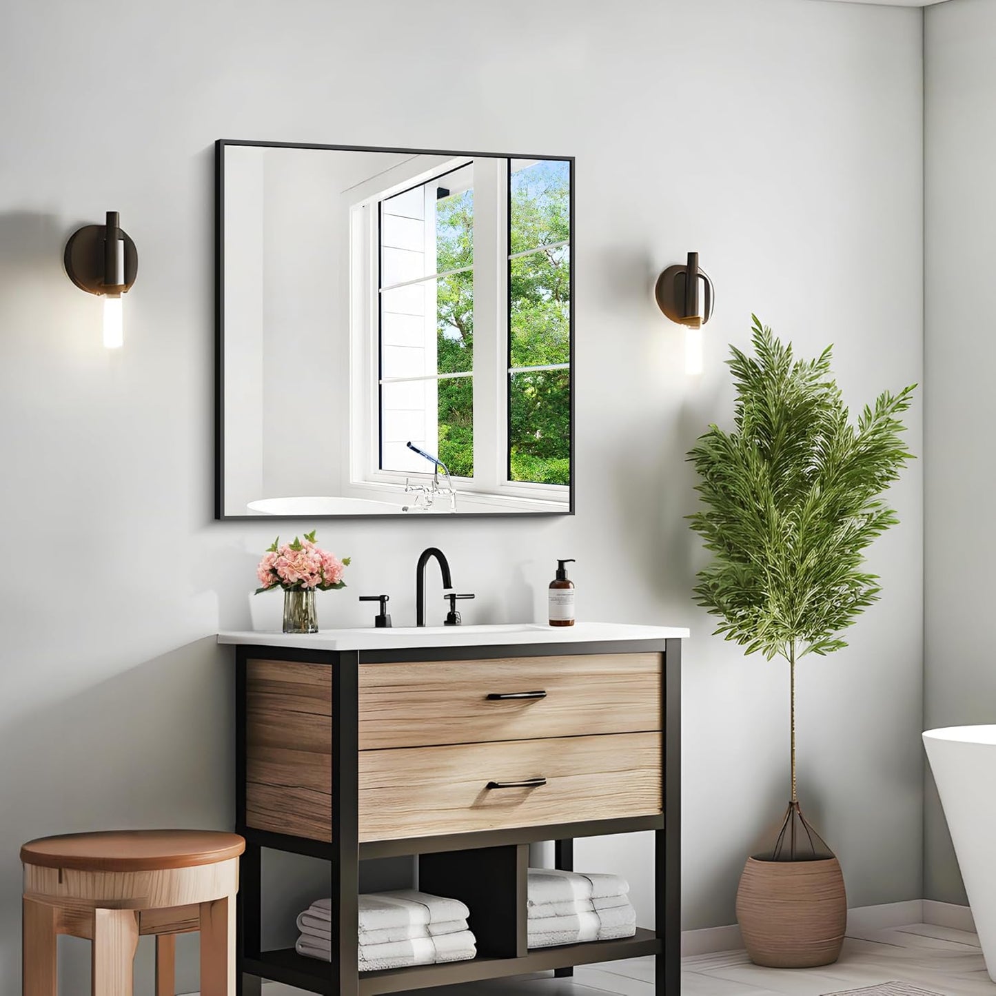 KOCUUY Bathroom Mirror,30x30 Square Black Mirror with Aluminum Metal Frame,Black Vanity Wall Mirror Modern Home Decor for Bathroom, Living Room, Farmhouse and Entryway