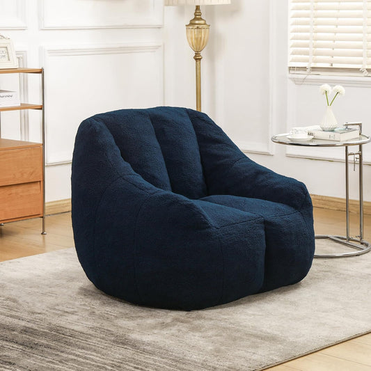 Furniliving Bean Bag Chair, Oversized Bean Bag Couch for Adults Comfy Bean Bag Sofa with Back Support, Large Bean Bag Chair Lazy Sofa for Living Room Bedroom, DarkBlue, Teddy