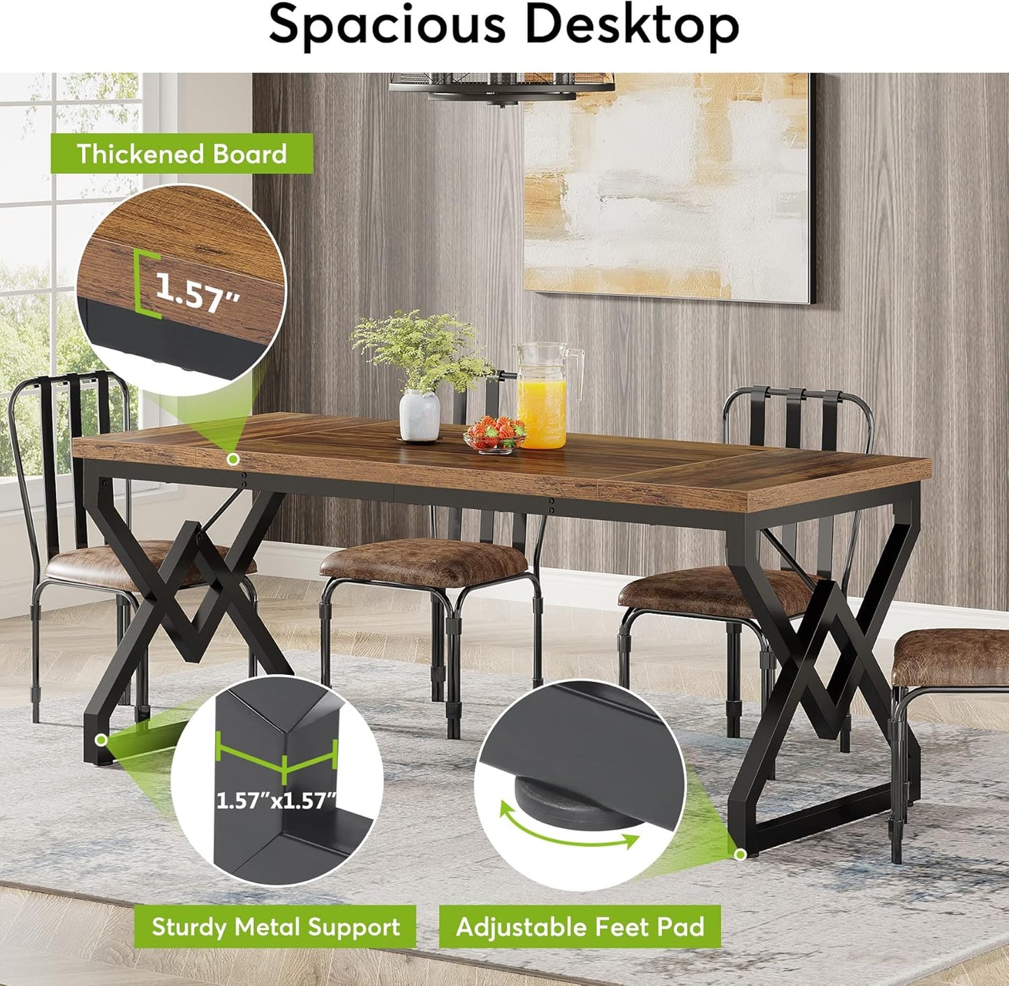 Tribesigns 63-inch Executive Desk, Large Office Computer Desk with Extra Thick Wooden Tabletop and Metal Frame, Modern Simple Workstation Writing Table Study Desk for Home Office, Vintage Brown