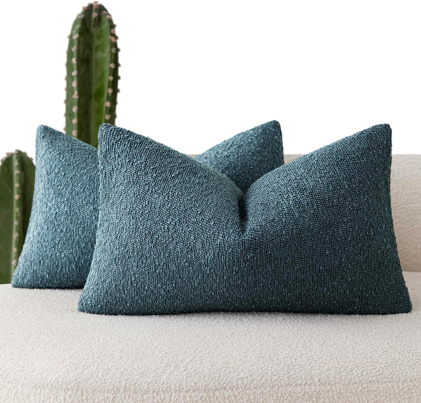 Foindtower Pack of 2 Textured Boucle Throw Pillow Covers Accent Solid Decorative Lumbar Pillow Cases Cozy Couch Cushion Case for Chair Sofa Bedroom Living Room Home Decor 12x20 Inch Misty Blue