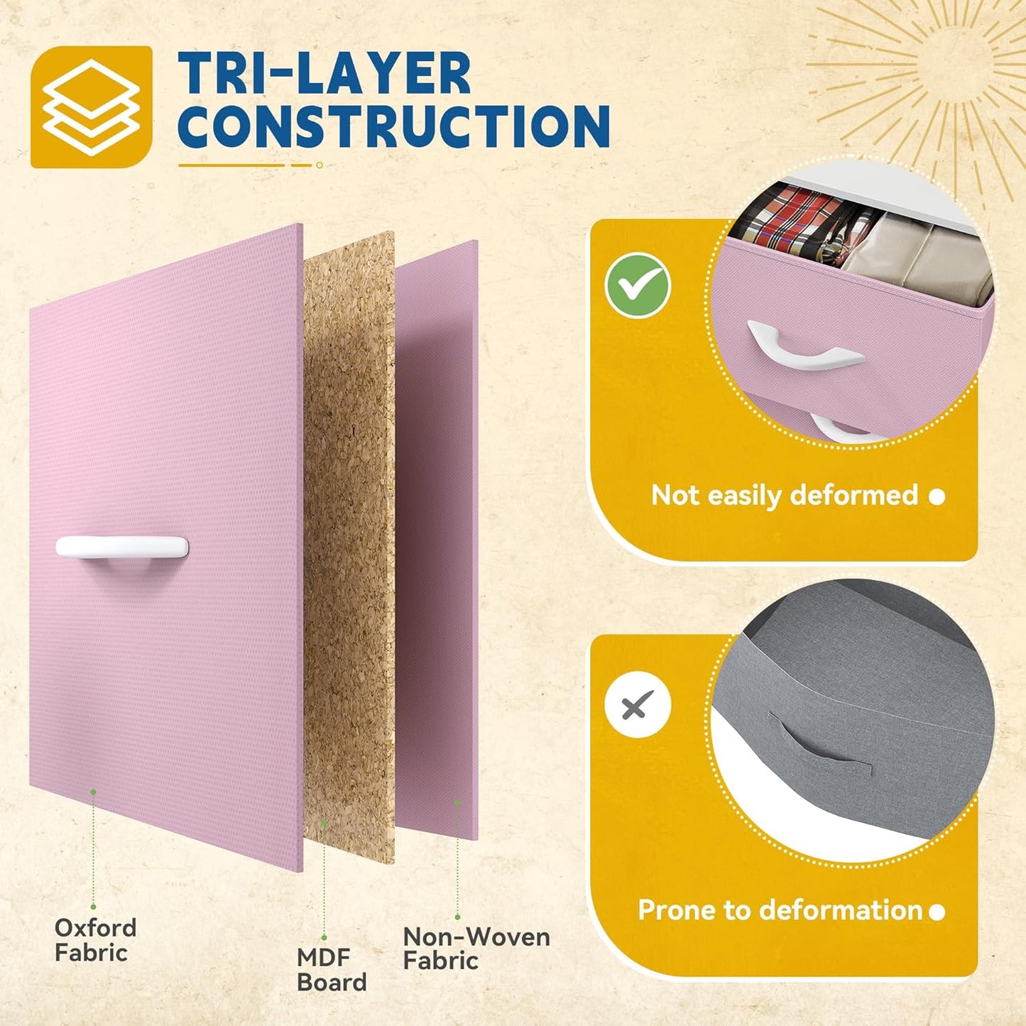 DWVO Storage Drawer with 4 Drawers - Fabric Dressers, Dresser for Bedroom, Living Room, Closets - Sturdy Steel Frame, Wooden Top & Easy Pull Fabric Bins