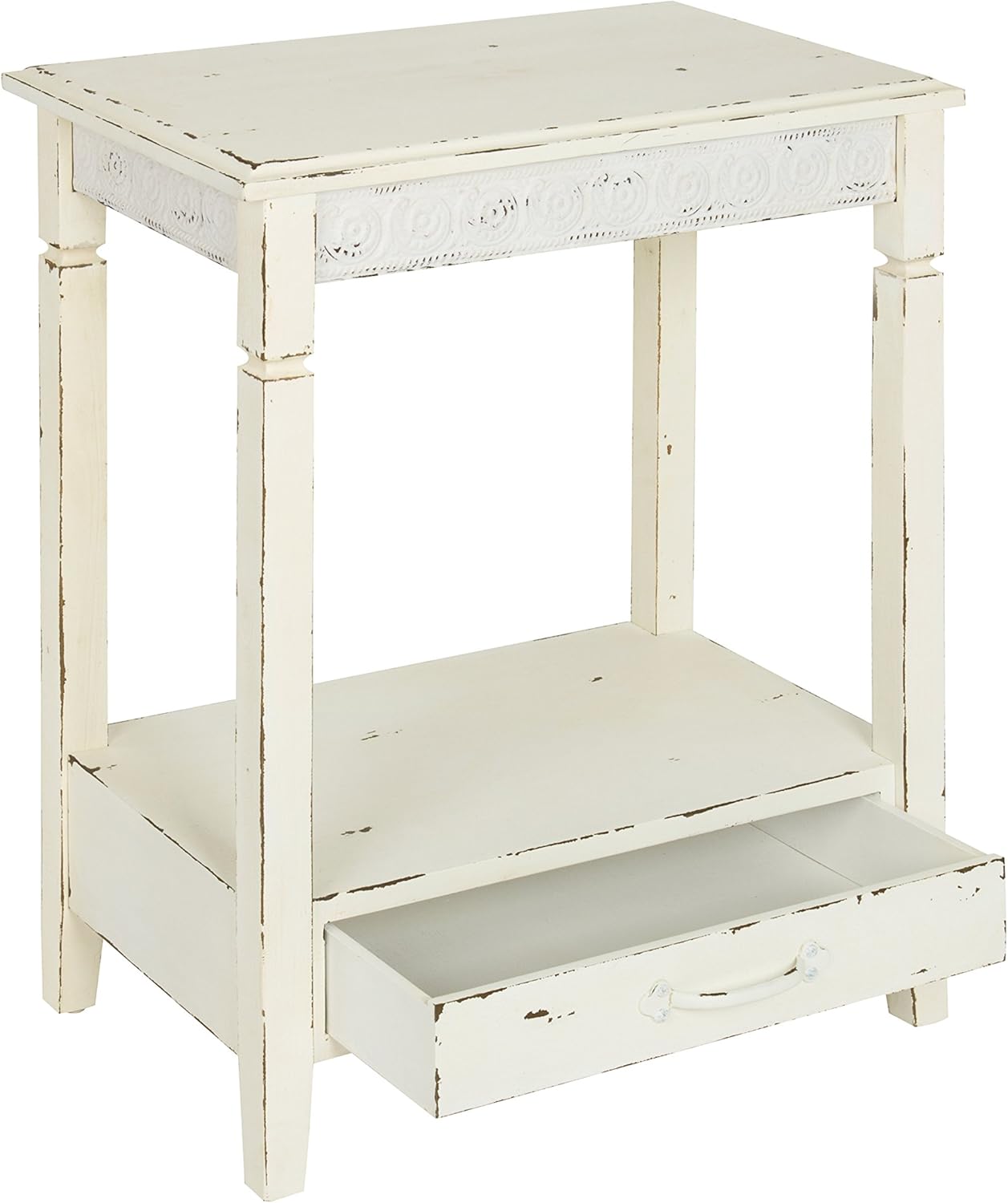 Kate and Laurel Idabelle Wood Side Table with Drawer, Cream