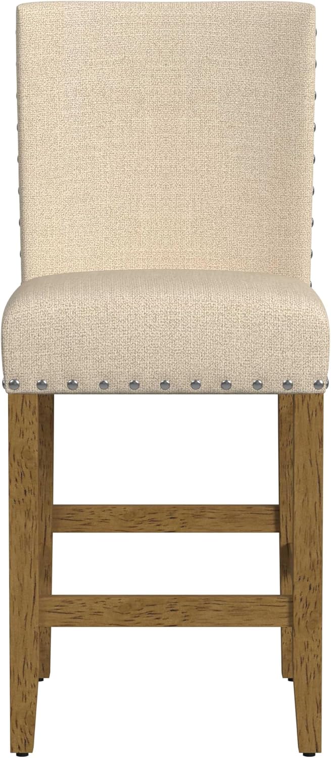 HomePop Home Decor | Nailhead Trim Counter Height Bar Stools | 24 Inch Bar Stools | Decorative Home Furniture (Flax Tan)
