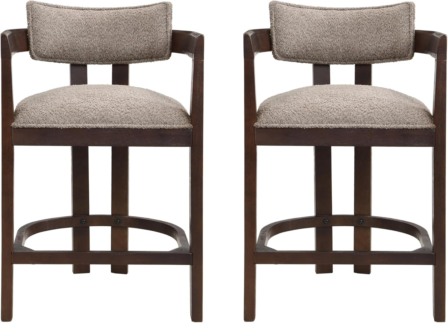 Christopher Knight Home Set of 2 Ryland Modern 26" Counter Height Bar Stools, Fabric Upholstered Counter Stools,Wooden Kitchen Island Armchair with Footrest, Round Backrest, Soft Seating, Espresso