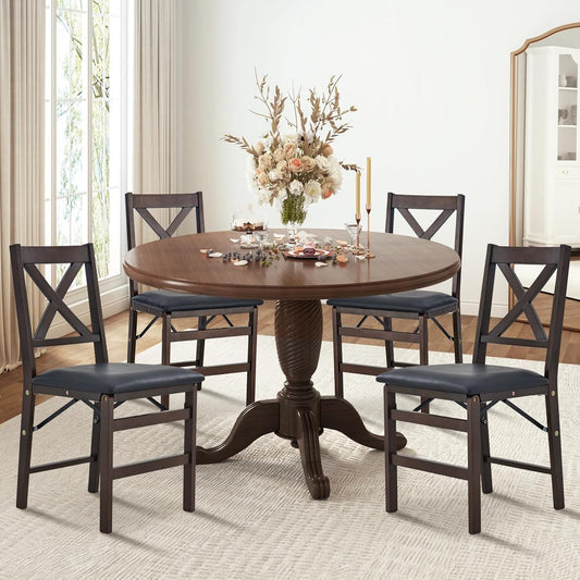 COLAMY Folding Dining Chairs Set of 4 – Dark Brown Wooden Dining Room Chairs, Pre-Assembled, Space Saving Kitchen & Dining Room Furniture, Mid Century Rustic Style, Indoor Outdoor Use