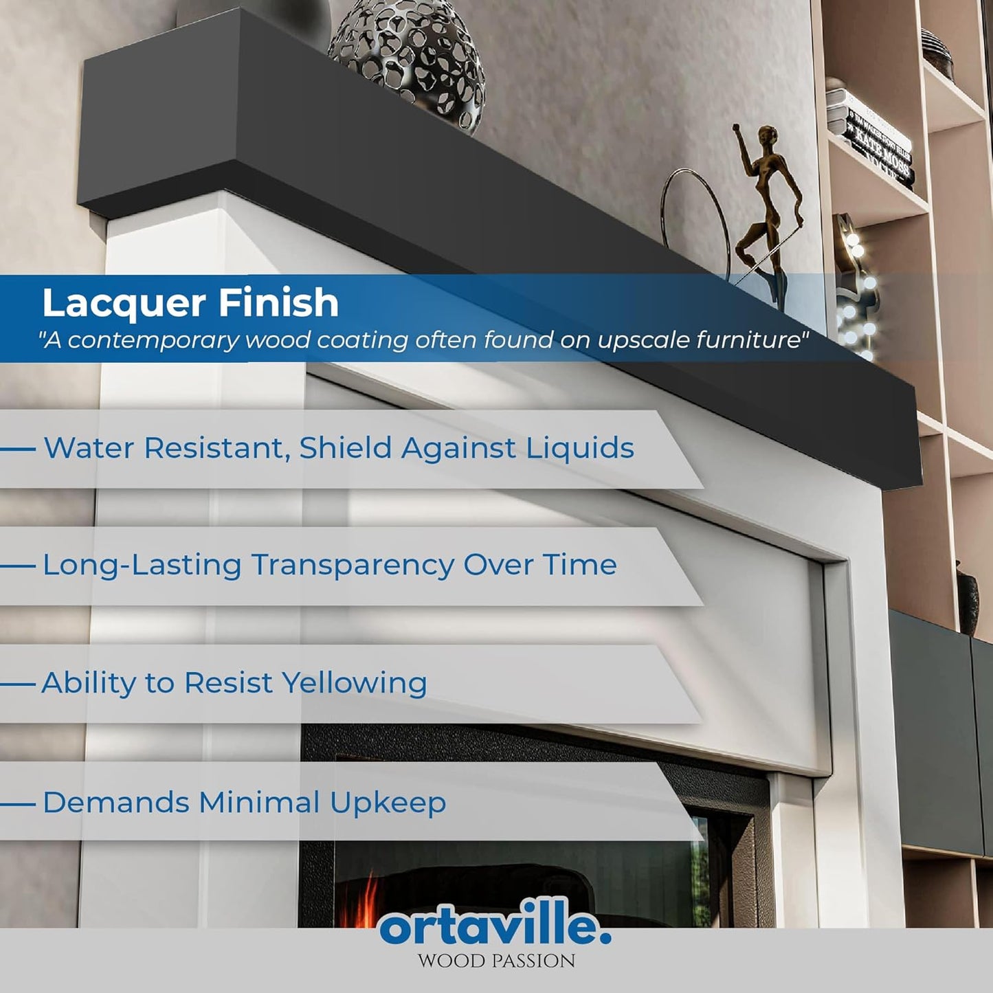 72" Floating Mantel Shelf - Modern White Fireplace Mantel with Matte Lacquer Finish for Living Room Elegance (72", Slate Grey)