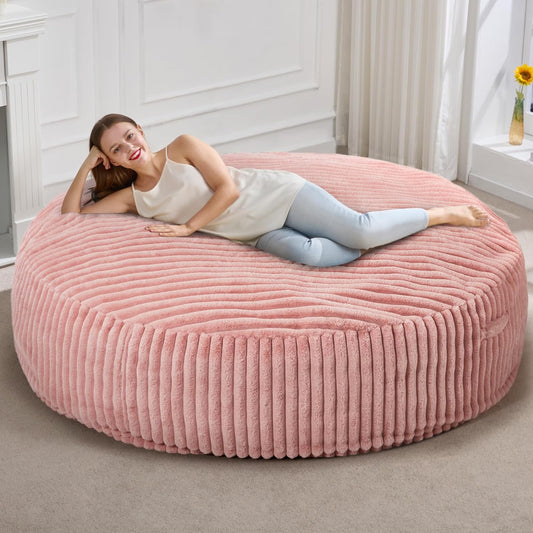 Hobestluk 6ft Bean Bag Chairs for Adults Large Beanbag Chair with Stripe Plush Cover Big Bean Bag Chair for Living Room Bedroom Dorm Office - Pink (70" x 70" x 15")