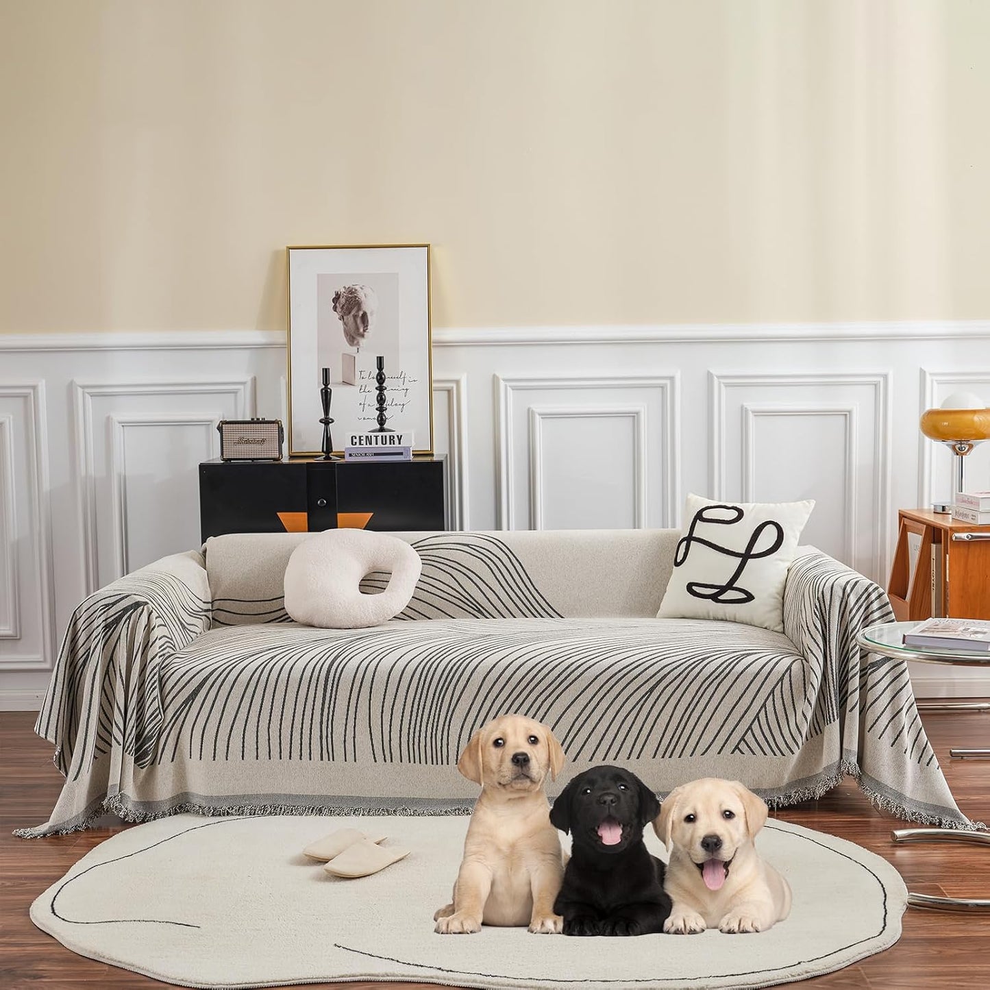 STACYPIK Stylish Striped Sofa Cover for Dogs, Non-Slip Boho Couch Cover for Sectional, Pet-Friendly Furniture Covers for 2 Cushion Couch, Abstract Jacquard Loveaseat Cover Sofa Throw Blanket-71x118IN