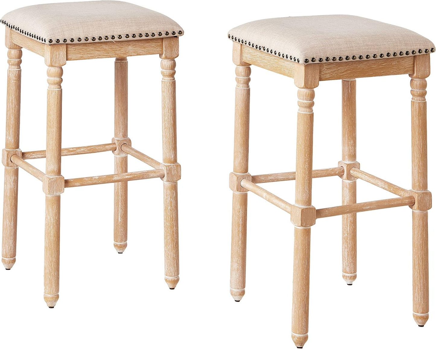 Roundhill Furniture Arnhem Wood Upholstered Swivel Bar Stools, Set of 2, Tan
