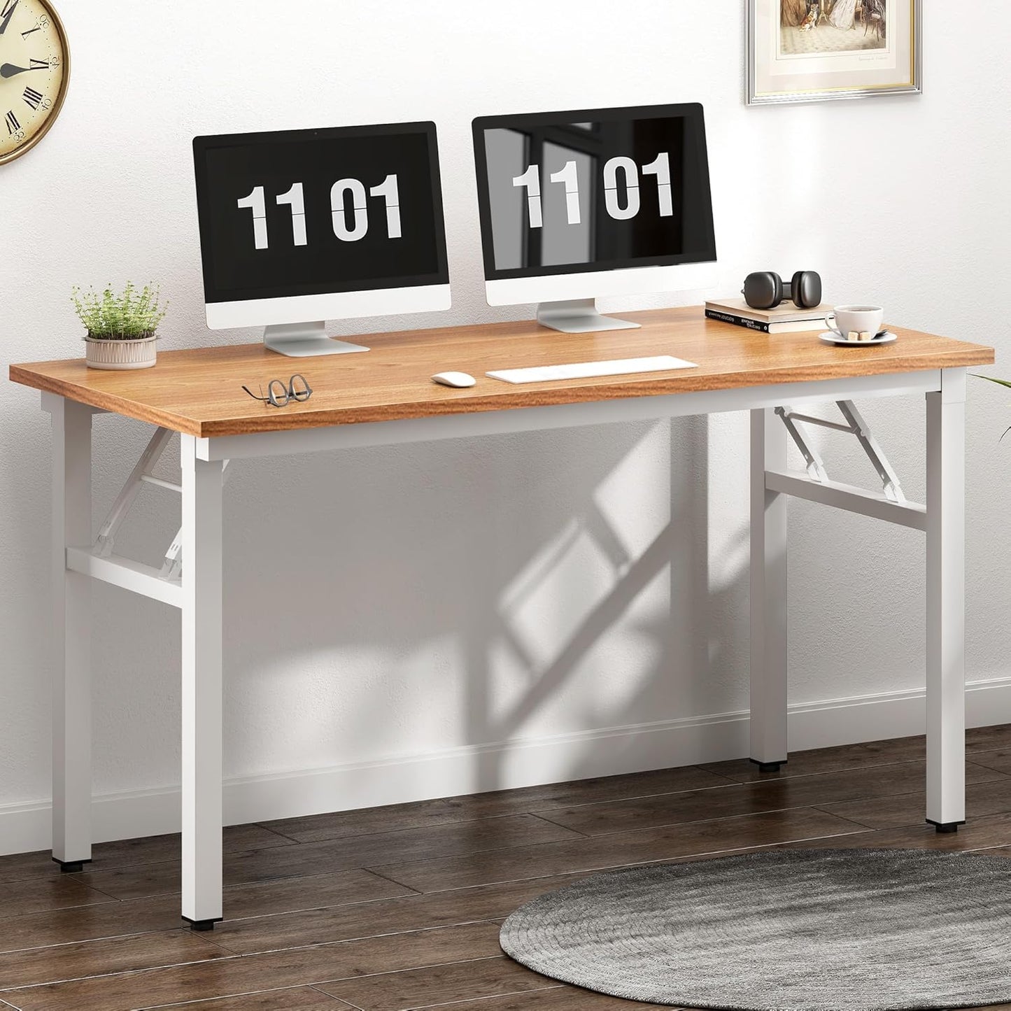 Need 47 inches Computer Desk Office Desk Folding Table with BIFMA Certification Computer Table Workstation,Teak White AC5BW-120