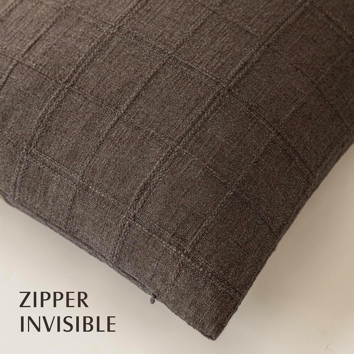 Foindtower Set of 2 Decorative Linen Check Throw Pillow Covers Neutral Farmhouse Vintage Cushion Covers Modern Boho Home Decor for Sofa Chair Couch Bedroom Living Room Outdoor,24×24 Inch,Dark Brown