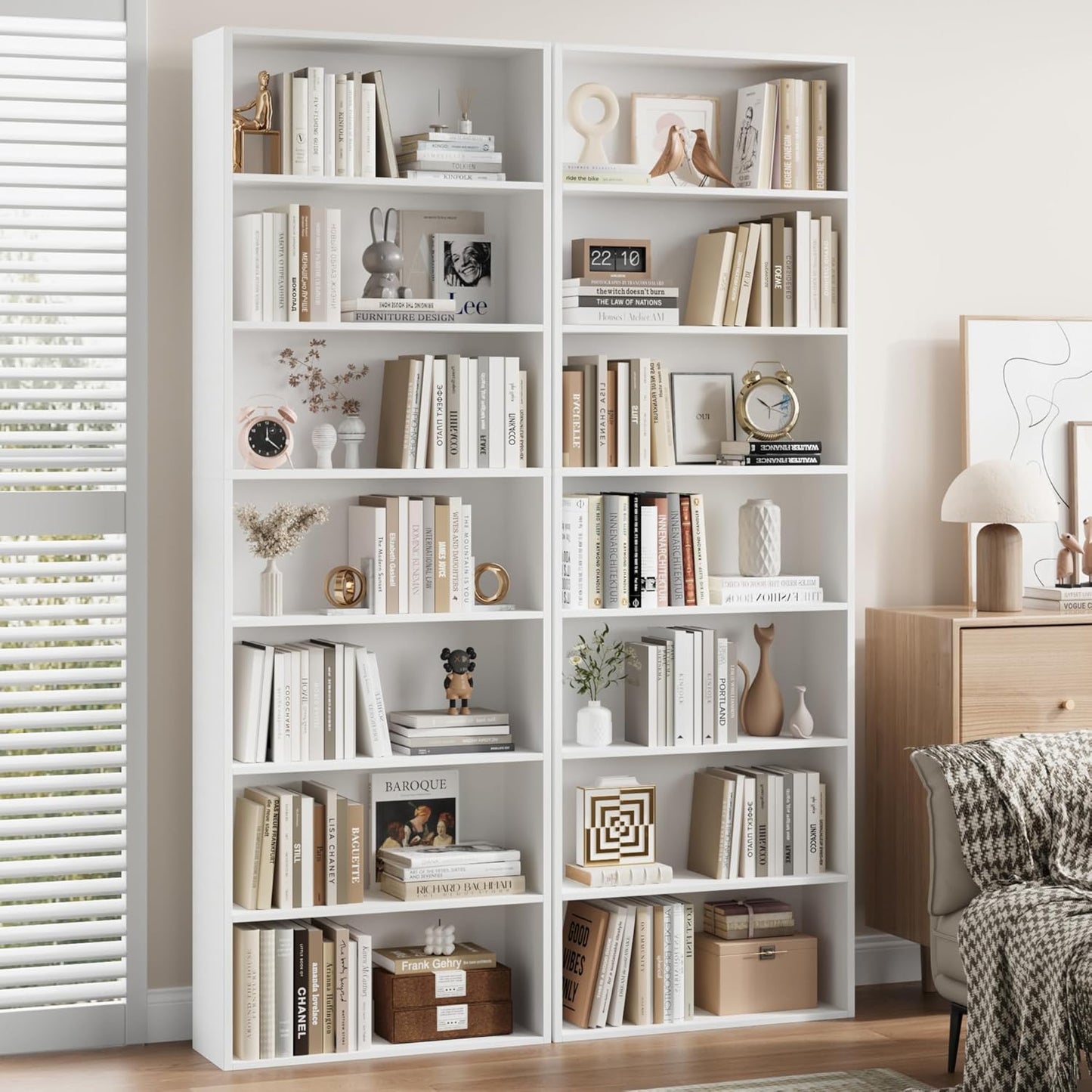 82" Tall Bookshelf, 7-Tier Open Shelves Bookcase, Freestanding Display Storage Shelves, Tall Bookcase Home Decor Furniture for Home Office, Living Room, Bedroom, White