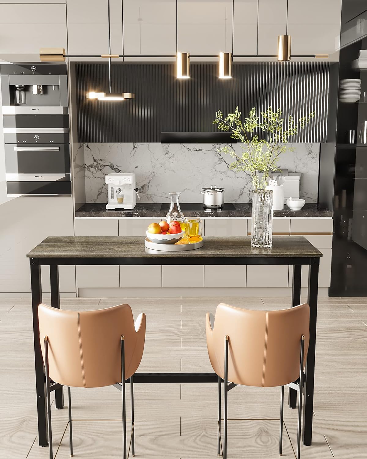 Teraves Bar Table, Bar Height Pub Table, Counter Height Table with Sturdy Metal Frame, Rectangular High Top Table for Kitchen & Dining, Living Room (55.11", Black Oak)