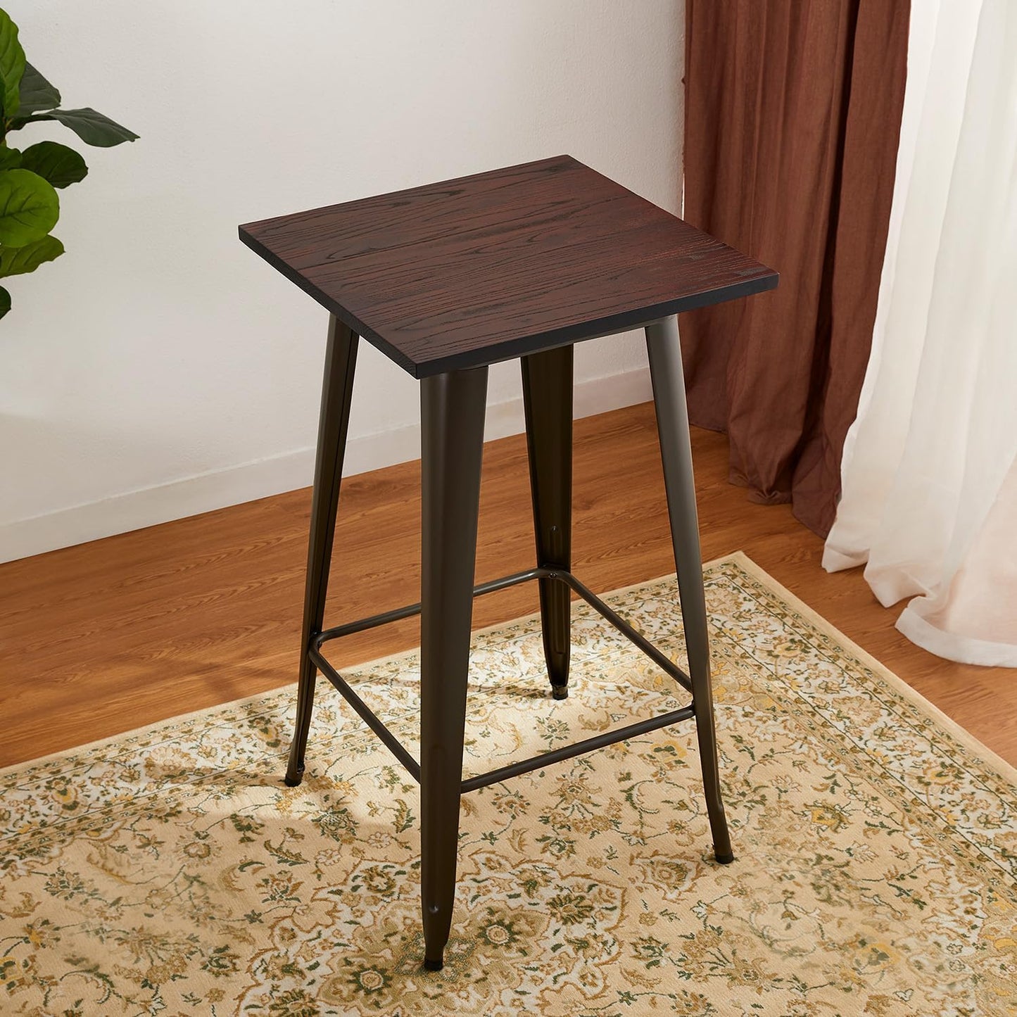 Glitzhome 41.25" H Modern Style Square High Heavy-Duty Metal Bar Table with Wooden Top Sturdy Frame Bistro Pub Table