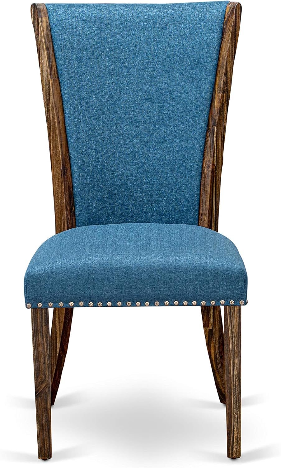 East West Furniture VEP7T21 Verona Parson Kitchen Chairs - Nailhead Trim Blue Color Linen Fabric Upholstered Dining Chairs, Set of 2, Jacobean