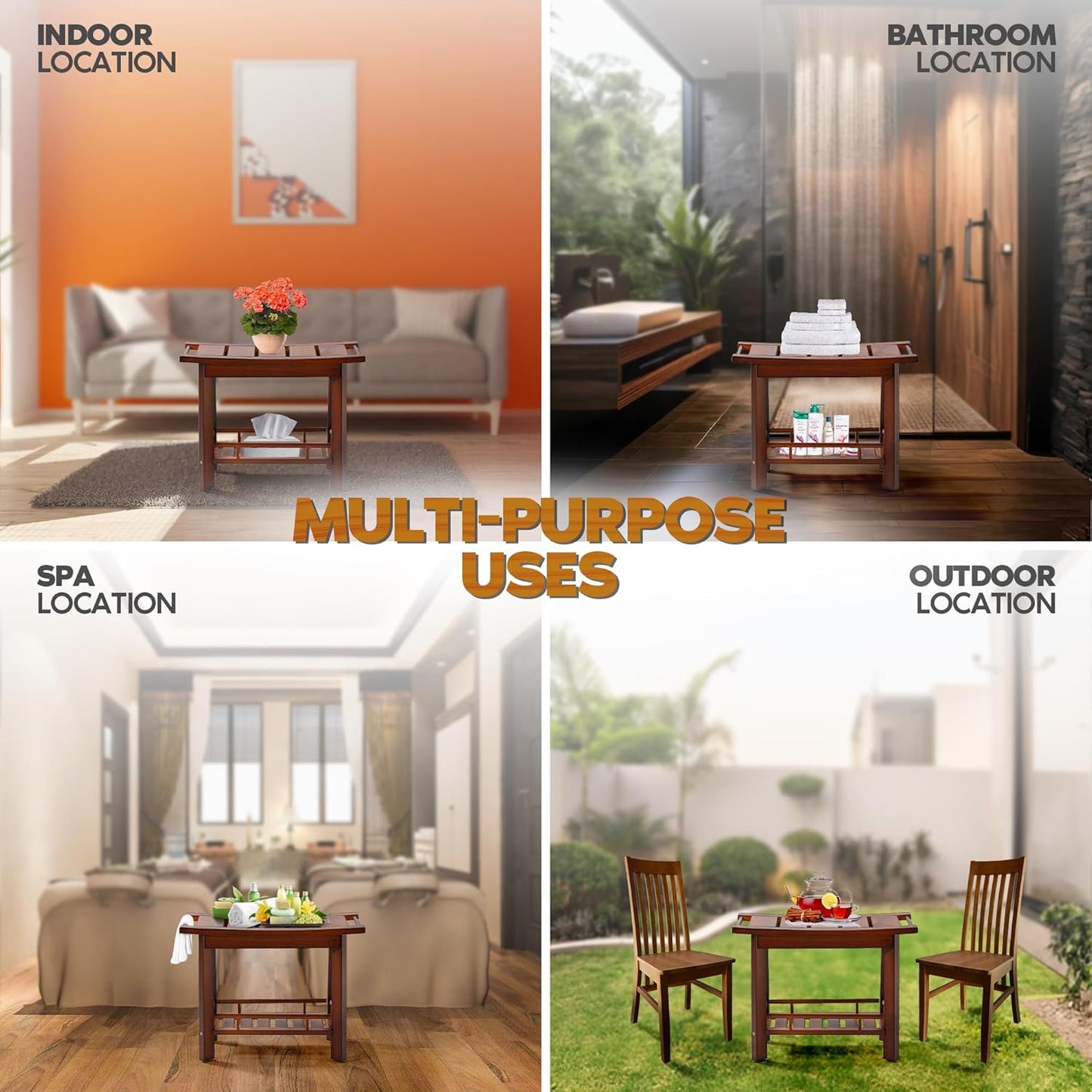 21" Teak Shower Bench for Inside – Luxury Spa-Style Comfort, FSC Certified Durable Teak Wood, Water-Resistant, Ergonomic Seat, Anti-Skid Stability and Enclosed Storage Shelf, 350 lbs Capacity