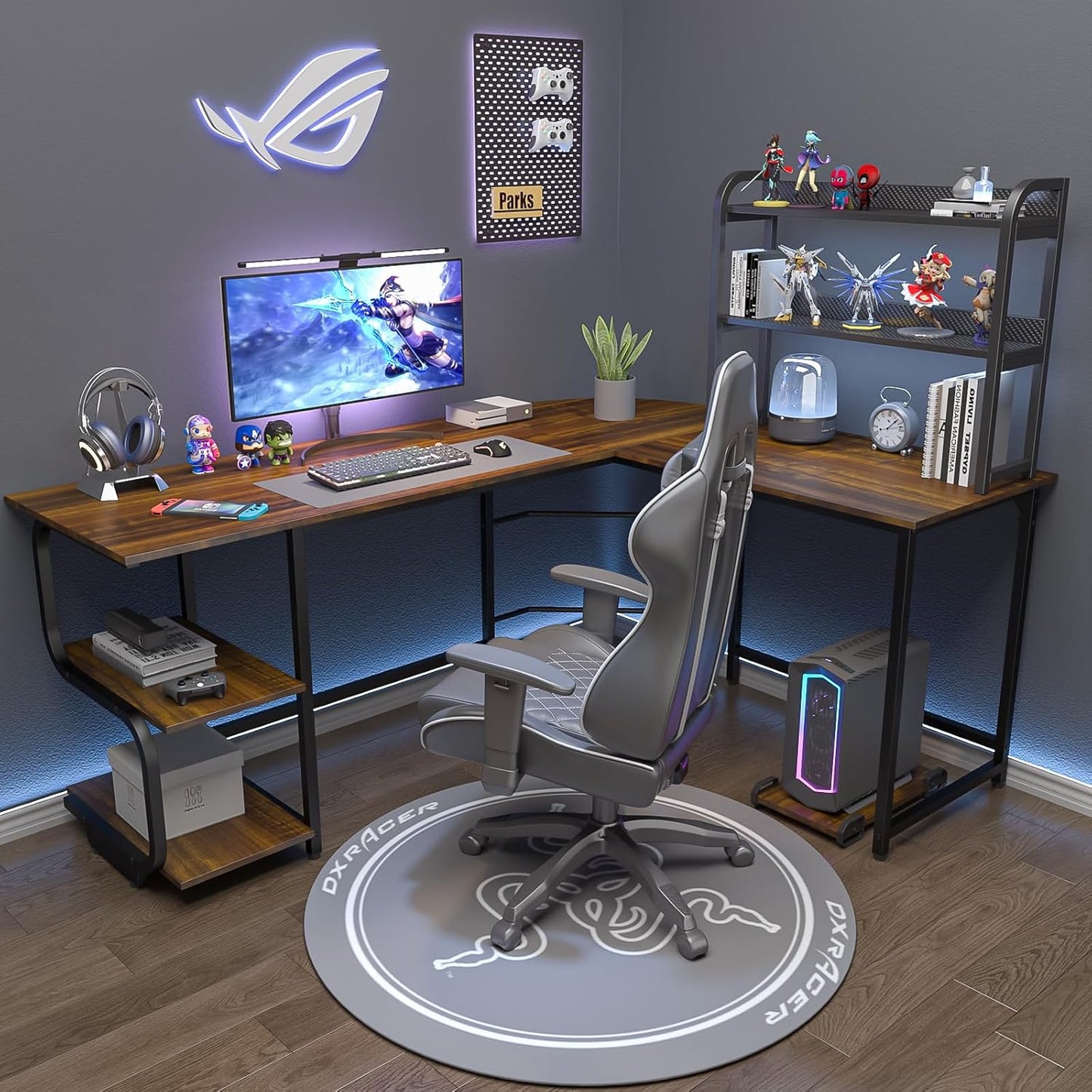 Teraves Reversible L Shaped Desk with Large Surface, 69 Inch Sturdy Corner Desk with Storage Shelves, Premium Office Computer Desk Workstation for Home Office Gaming