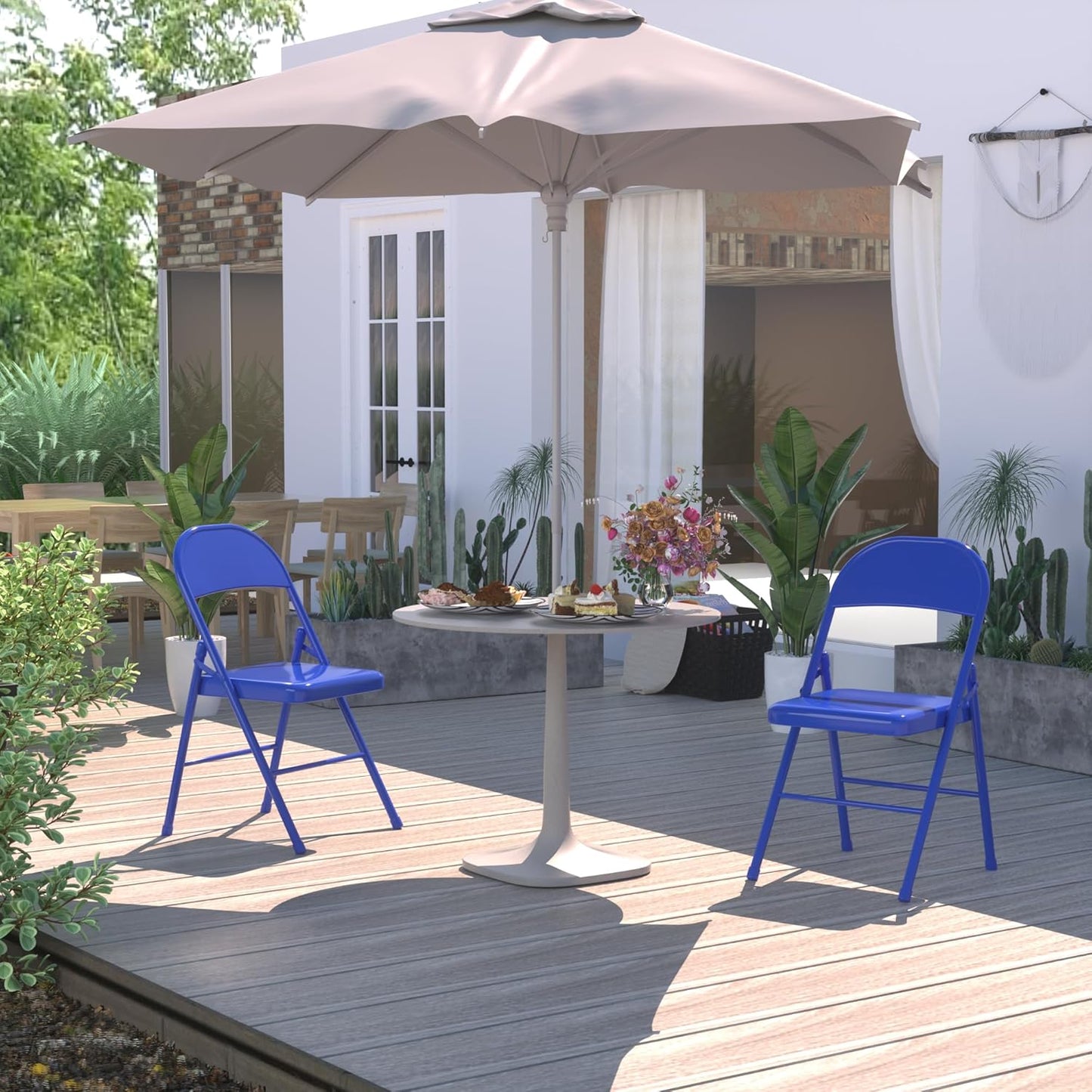 VECELO Metal Folding Chairs 4 Pack, Double Hinged Steel Frame Easy Foldable&Stackable for Office Kitchen Dinning Wedding Patio and Garden