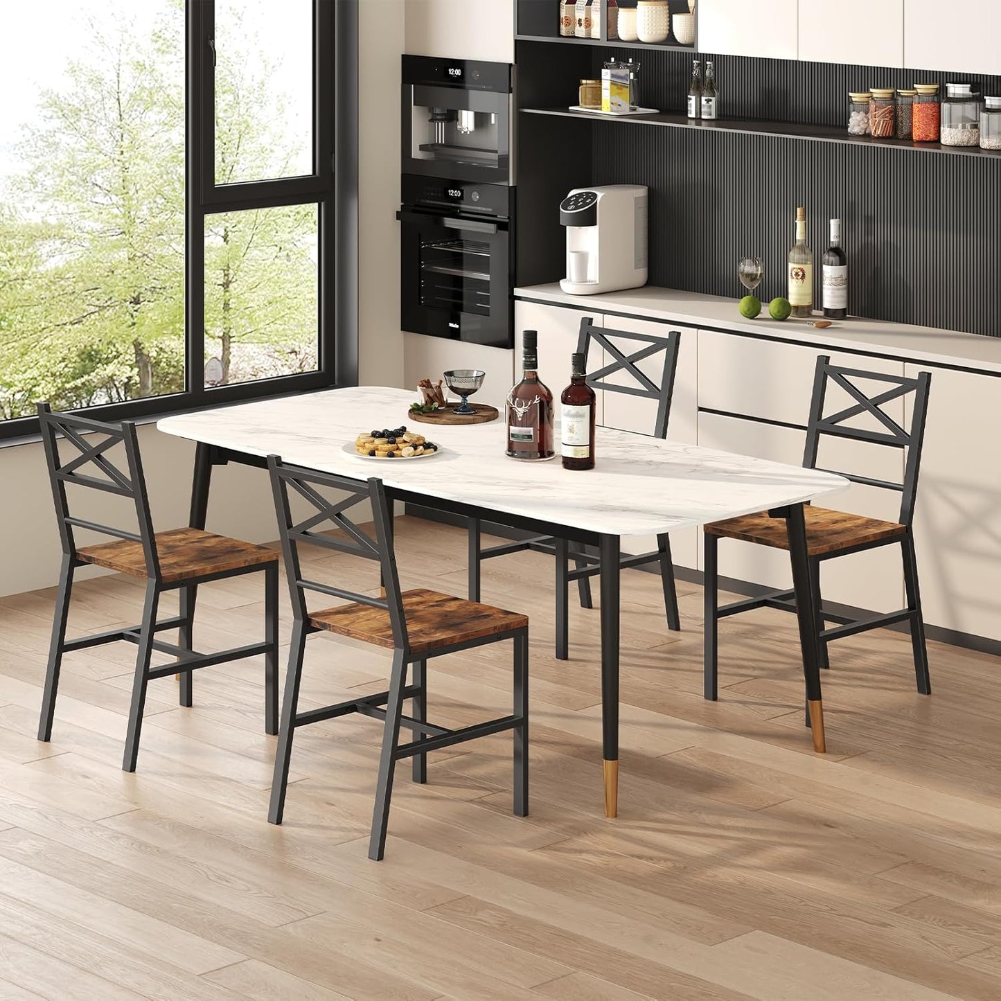 Dining Chair Set of 2, Rustic Wooden Kitchen Chairs with Backrest, Farmhouse Dining Chairs for Kitchen, Industrial Style Chair with Metal Frame, Easy Assembly, Rustic Brown TBHR1001