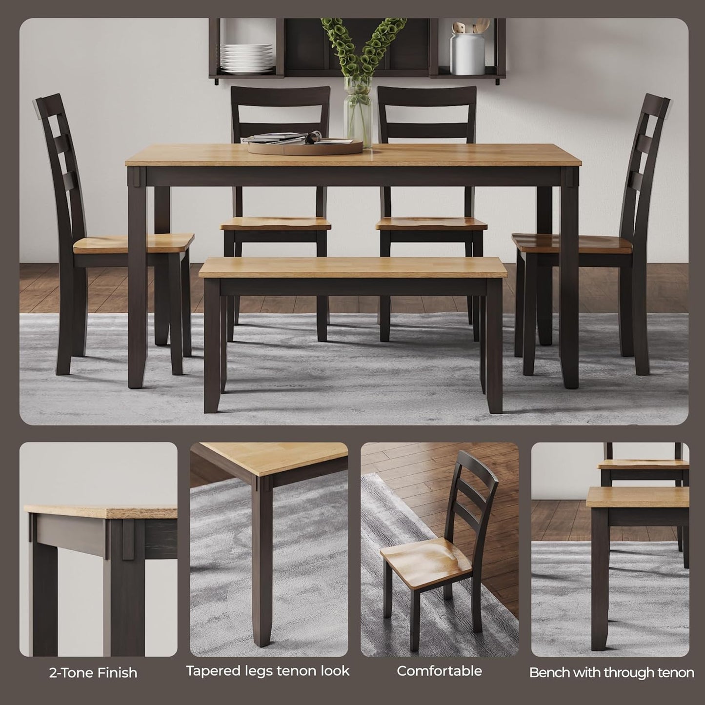 Signature Design by Ashley Gesthaven Casual Dining Table with 4 Chairs and Bench, Set of 6, Light Brown & Dark Brown
