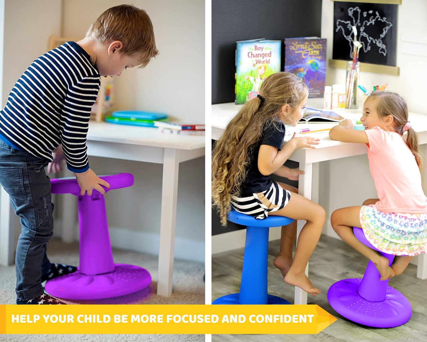 ActiveChairs Kids Wobble Stool, Flexible Preschool & Elementary Classroom Seating, Improves Focus & Posture. ADHD/ADD Wiggle Chair, [Kids Active Fidget Chairs], 14" Stool, Ages 3-7, Purple