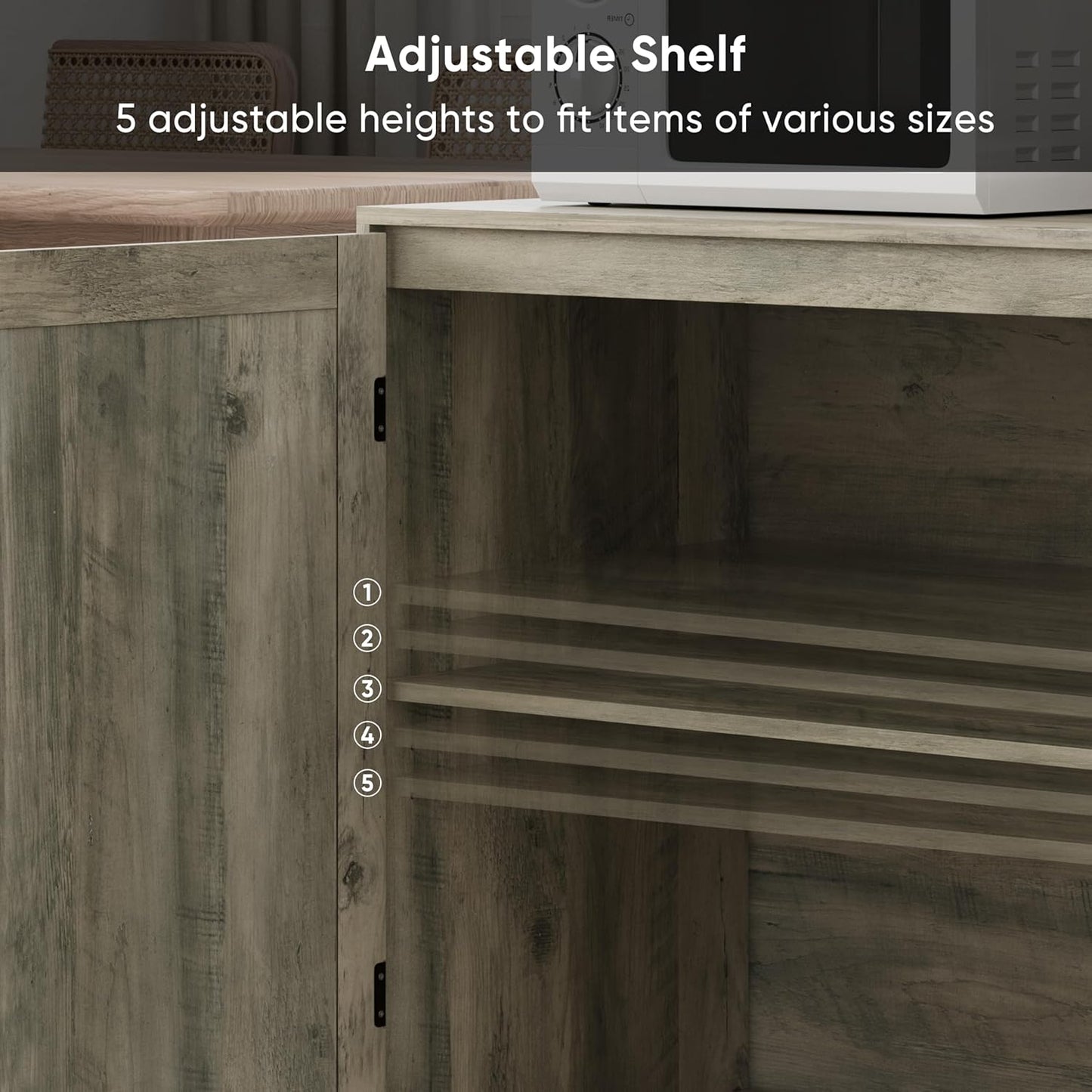 Smuxee Wood Sideboard, Freestanding Buffet Cabinet with 2 PVC Rattan Doors, Storage Cabinet with Adjustable Shelf for Living Room, Entryway, Hallway