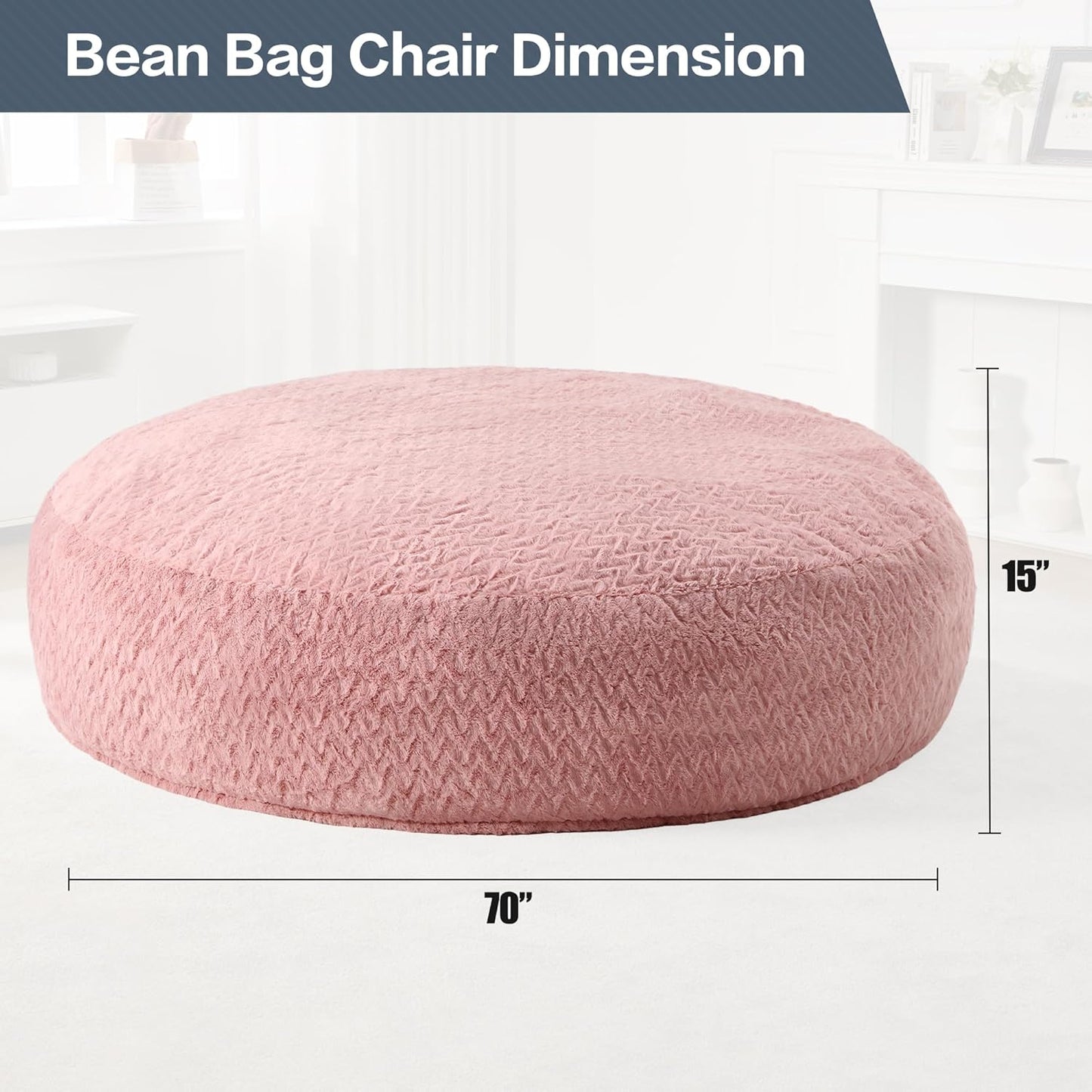 Hobestluk 6ft Bean Bag Chairs for Adults Large Beanbag Chair with Chevron Plush Fur Cover Big Bean Bag Chair for Living Room Bedroom Dorm Office - Pink (70" x 70" x 15")