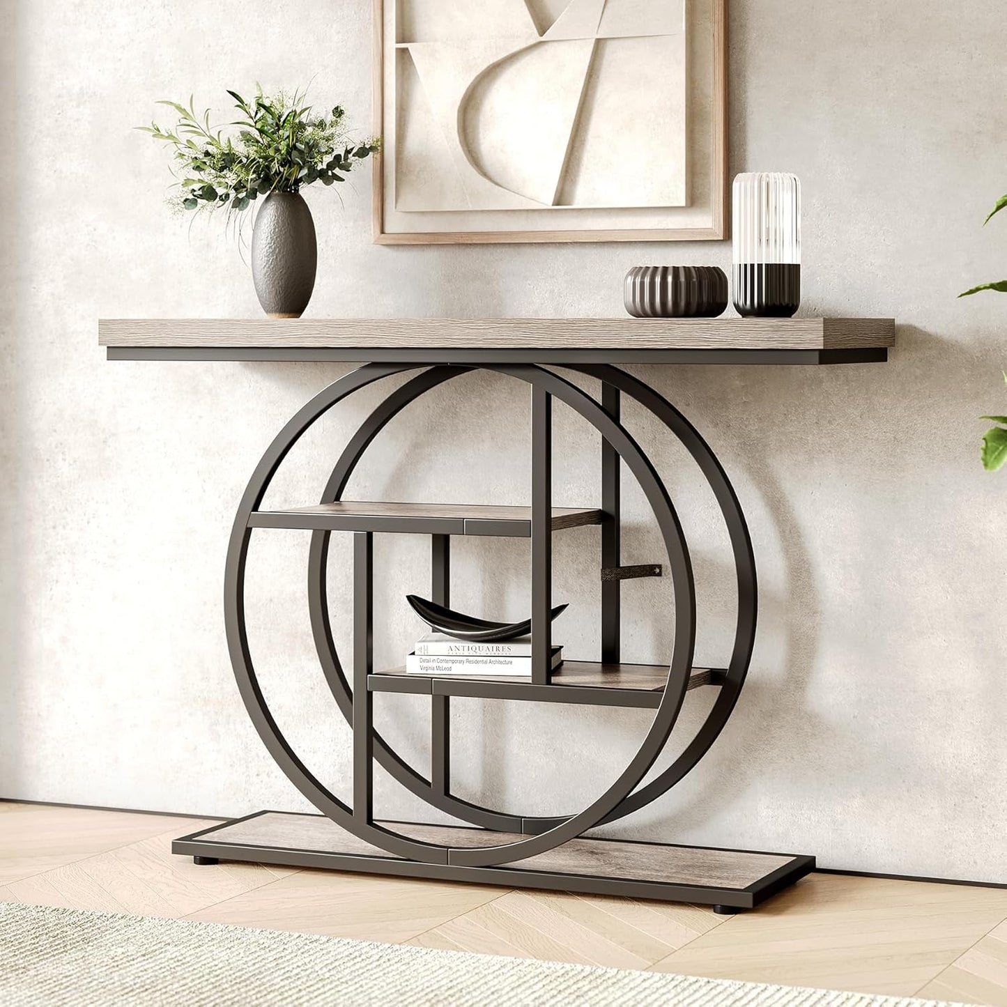 Little Tree Console Table, 4-Tier Entryway Table Behind Couch Table, 41.3-Inch Farmhouse Sofa Table for Living Room, Foyer Hallway Table for Entrance, Grey and Black