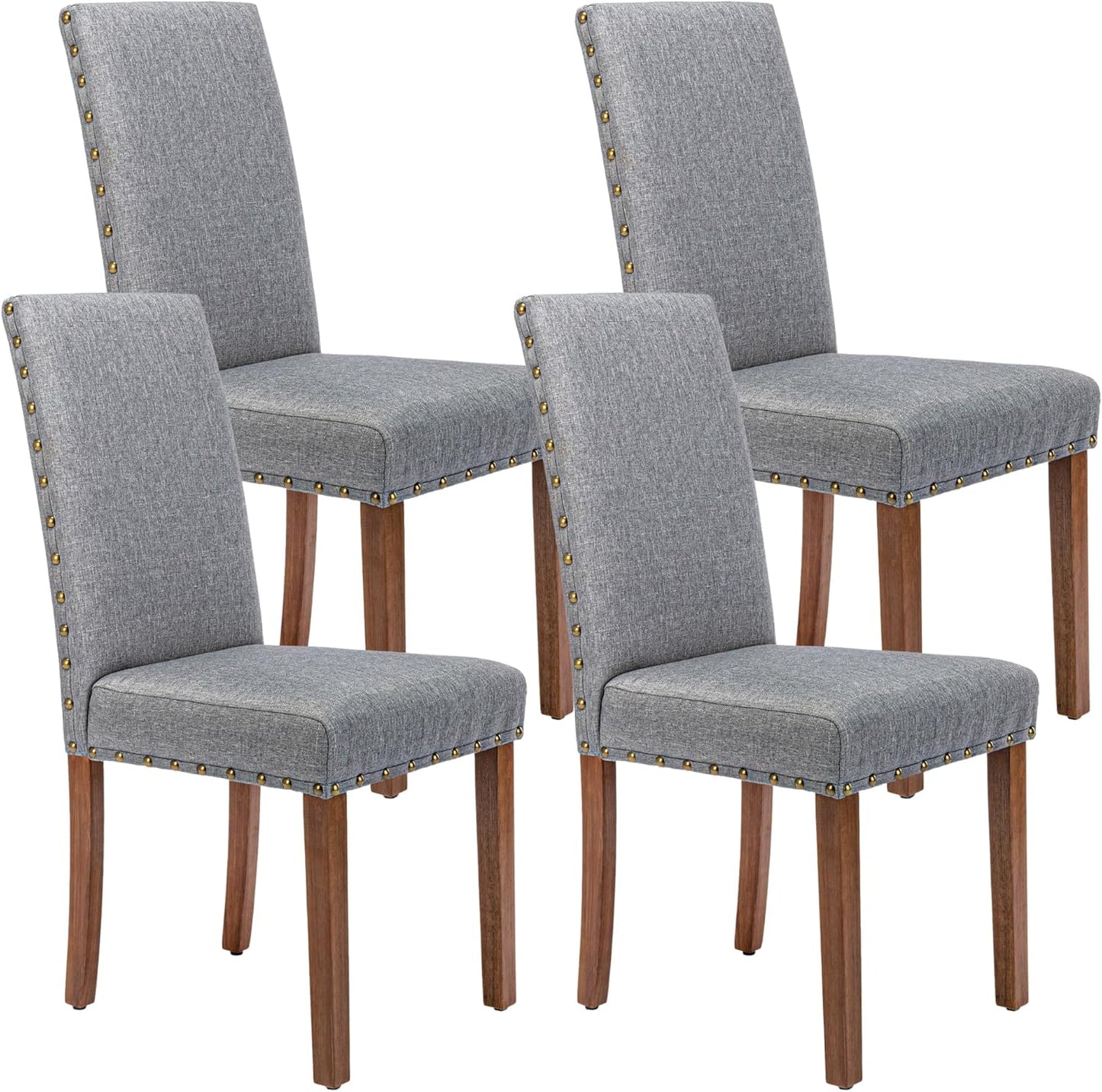 Parsons Kitchen Dining Chair Set Room Modern Upholstered Stylish Fabric High Back with Bronze Nailhead Trim