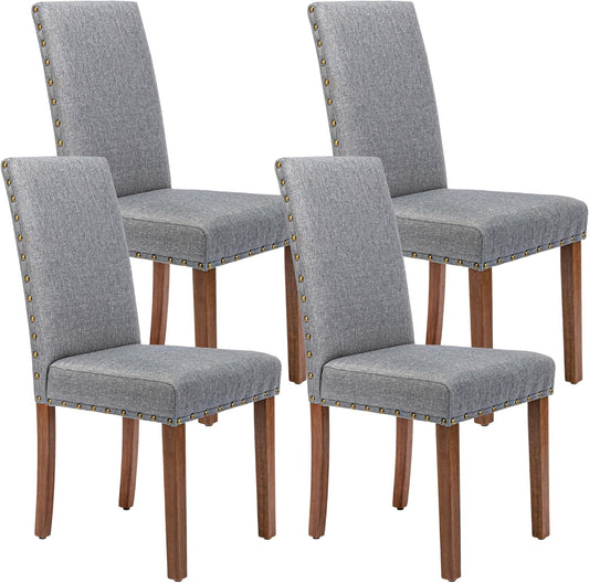 Parsons Kitchen Dining Chair Set Room Modern Upholstered Stylish Fabric High Back with Bronze Nailhead Trim