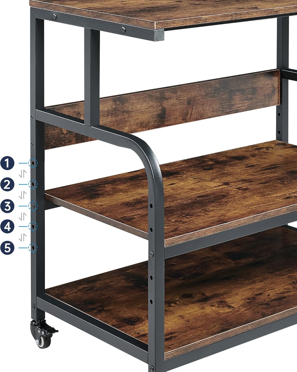 32.3" Wide Extra Large Printer Stand, 3 Tier Printer Table with Adjustable Storage Shelf, Rolling Printer Cart with Industrial Wheels for Home Office, Rustic Brown