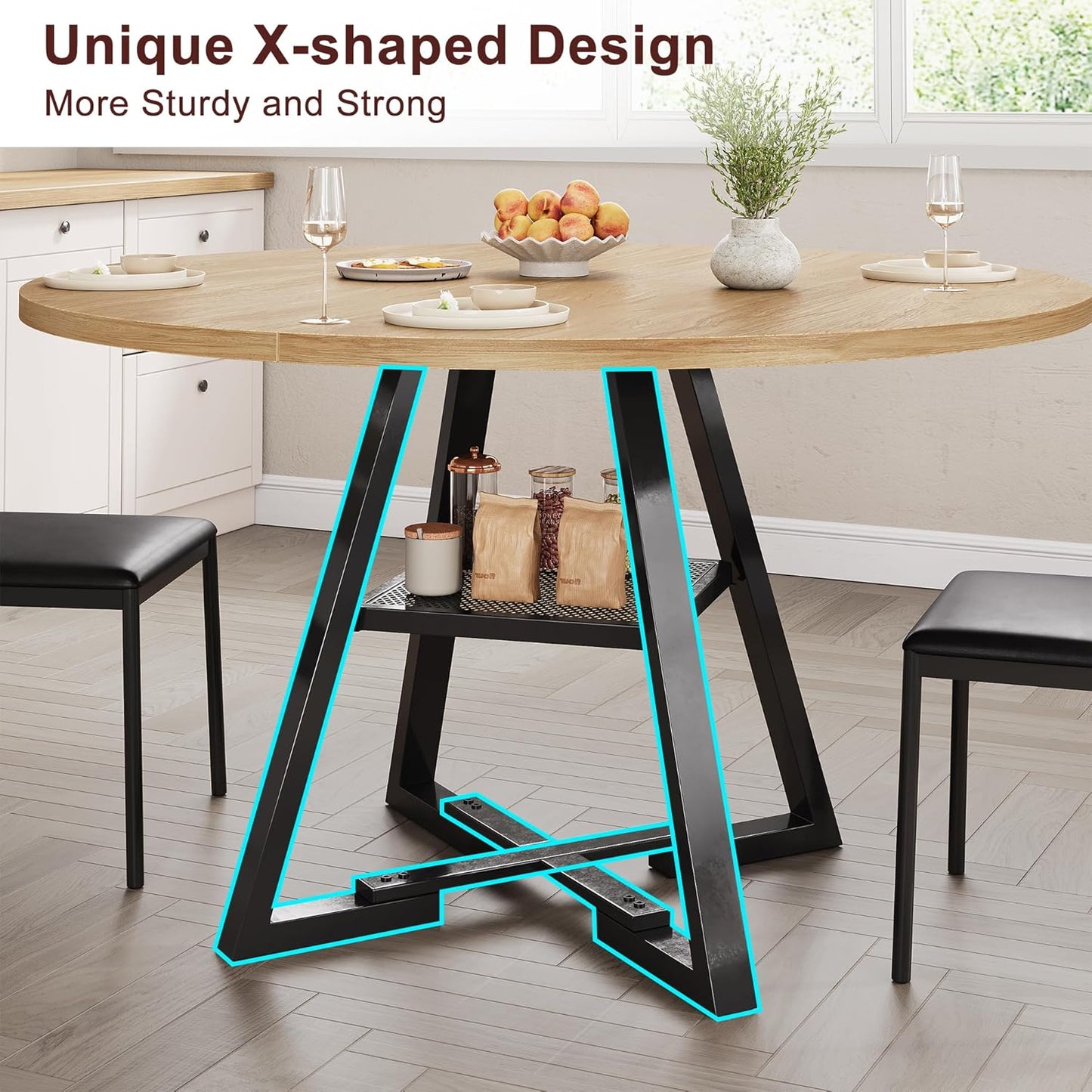 47'' Round Dining Table for 4,Kitchen Dining Room Circle Dinner Pedestal Table,Space Saving Wood Kitchen & Dining Room Furniture (Natual Wood, 47In)