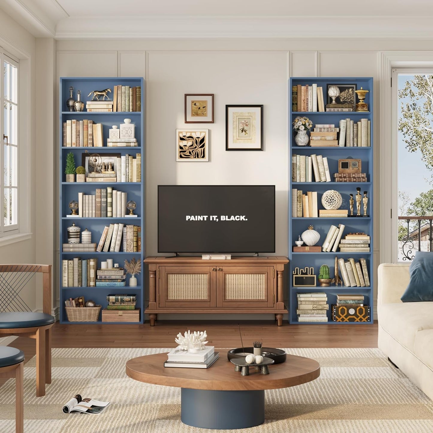 82" Tall Bookshelf, 7-Tier Open Shelves Bookcase, Freestanding Display Storage Shelves, Tall Bookcase Home Decor Furniture for Home Office, Living Room, Bedroom, Blue