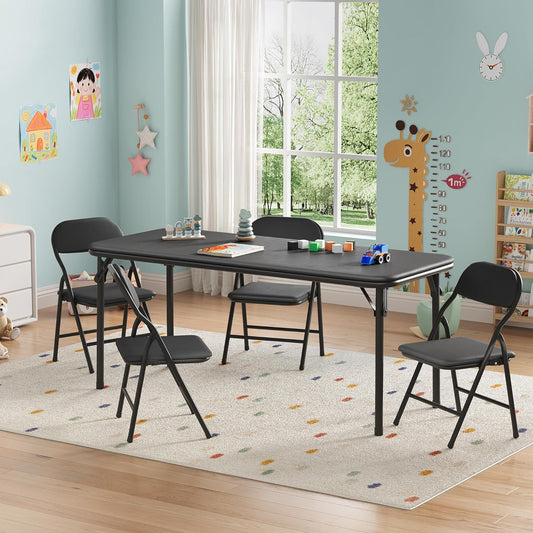 GarveeHome 5-Piece Kids Folding Table and Chairs Set, Toddlers Children's Activity Table and Chairs Set for Dining Room,Daycare,Classrooms