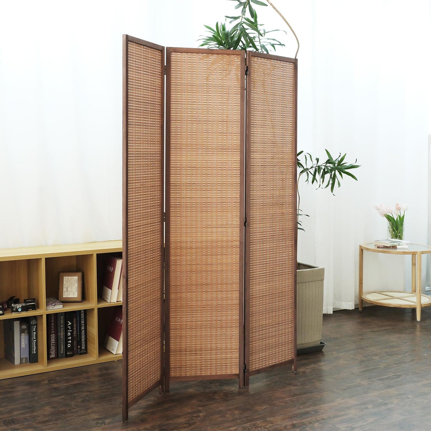 3 Panel Room Divider and Folding Screen Room Divider,Bamboo Room Divider Screen for Room Separation,67" H x 46" W